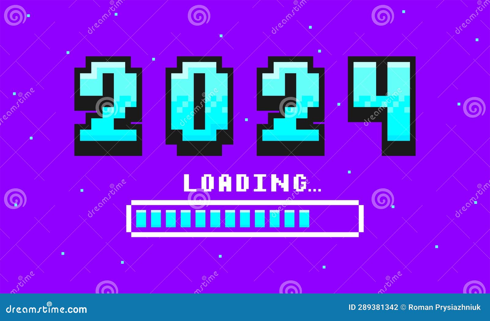 2024 Pixel Art Banner for New Year. 2024 Numbers in 8bit Retro Games