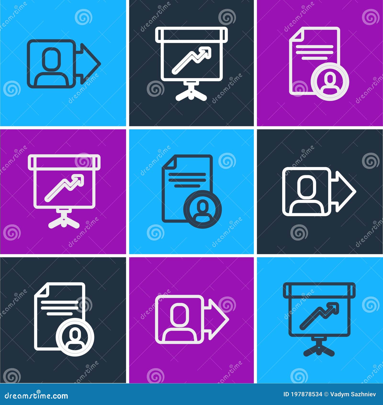 Установить линия лидер группы, резюме и график со значком Вектор ...