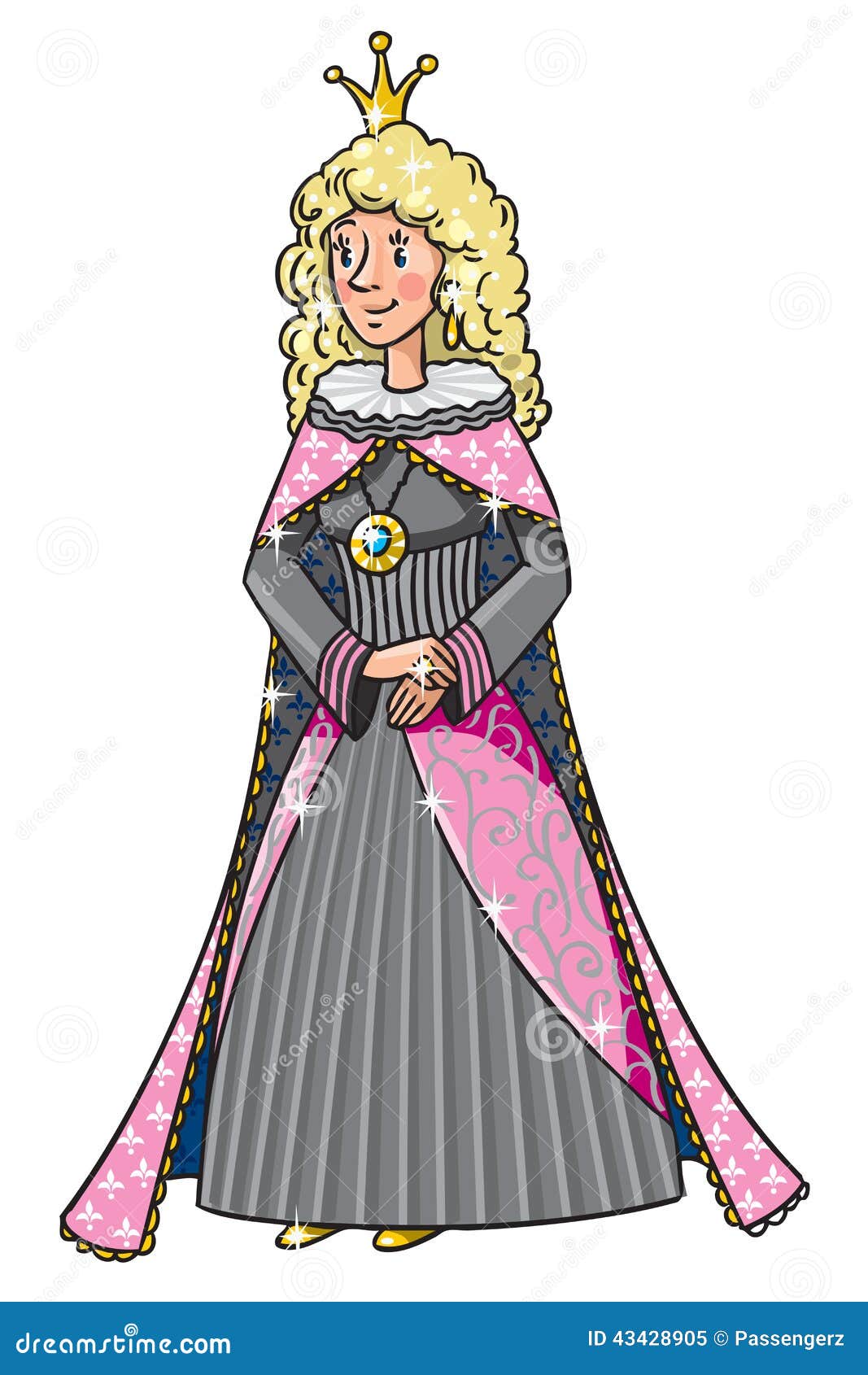 Ферзь или принцесса красоты fairy. Красивые ферзь или принцесса в средневековом платье, кроне и хламиде, с длинным белокурым вьющиеся волосы
