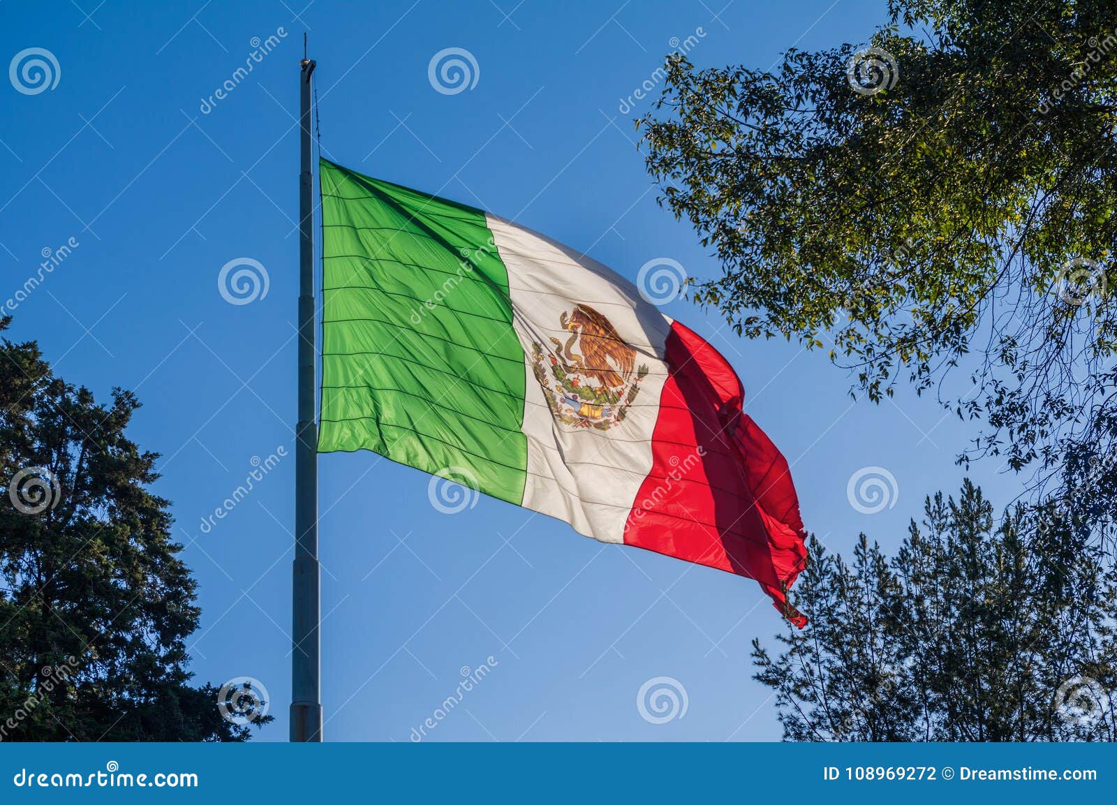 Флаг Мексики развевая на флагштоке Стоковое Фото - изображение ...