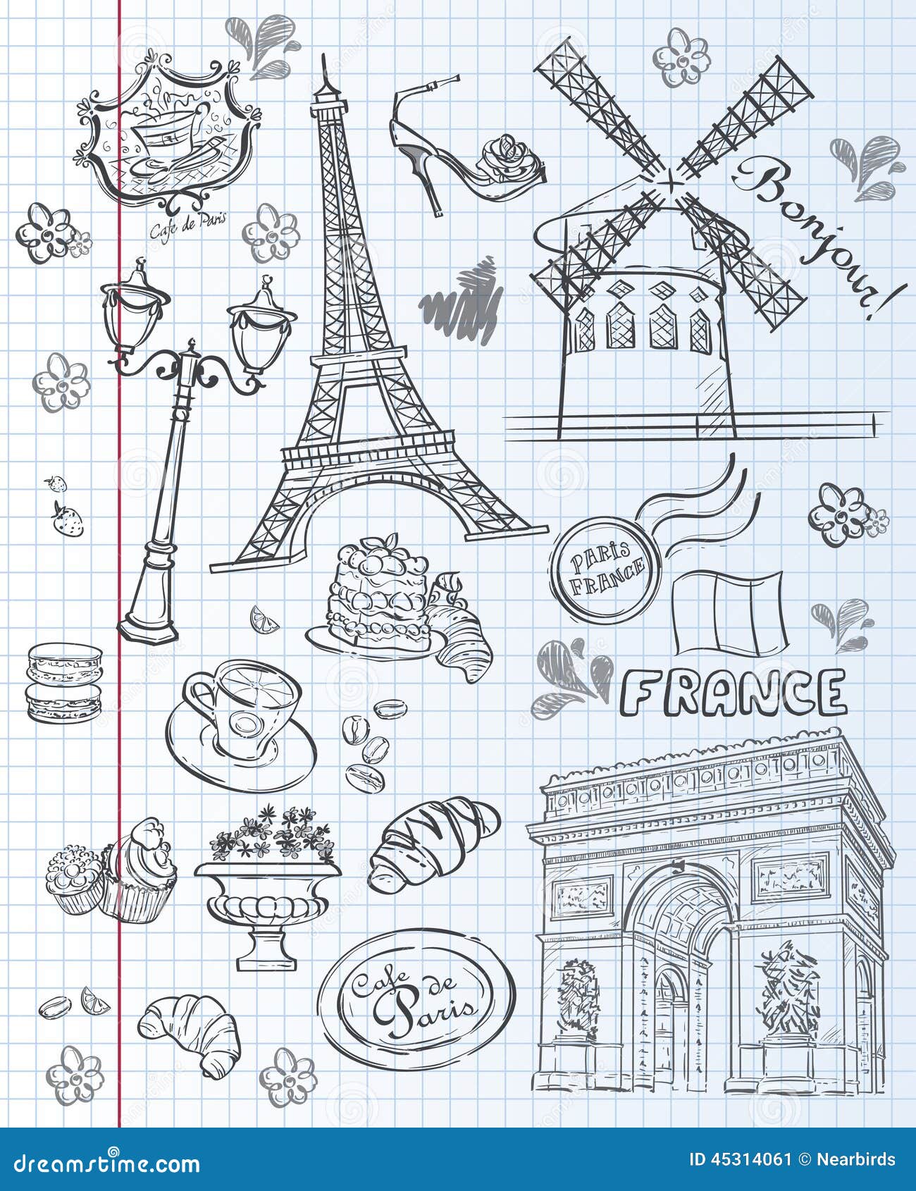 Символы Парижа рисунки