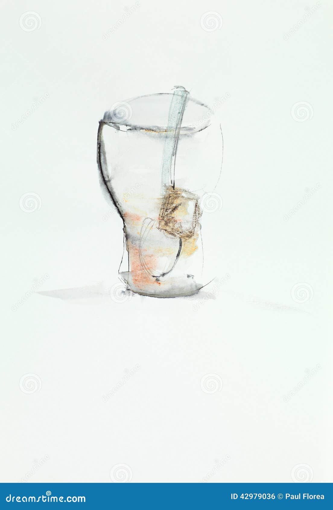 Изображение стеклянного сосуда с водой акварелью этапы