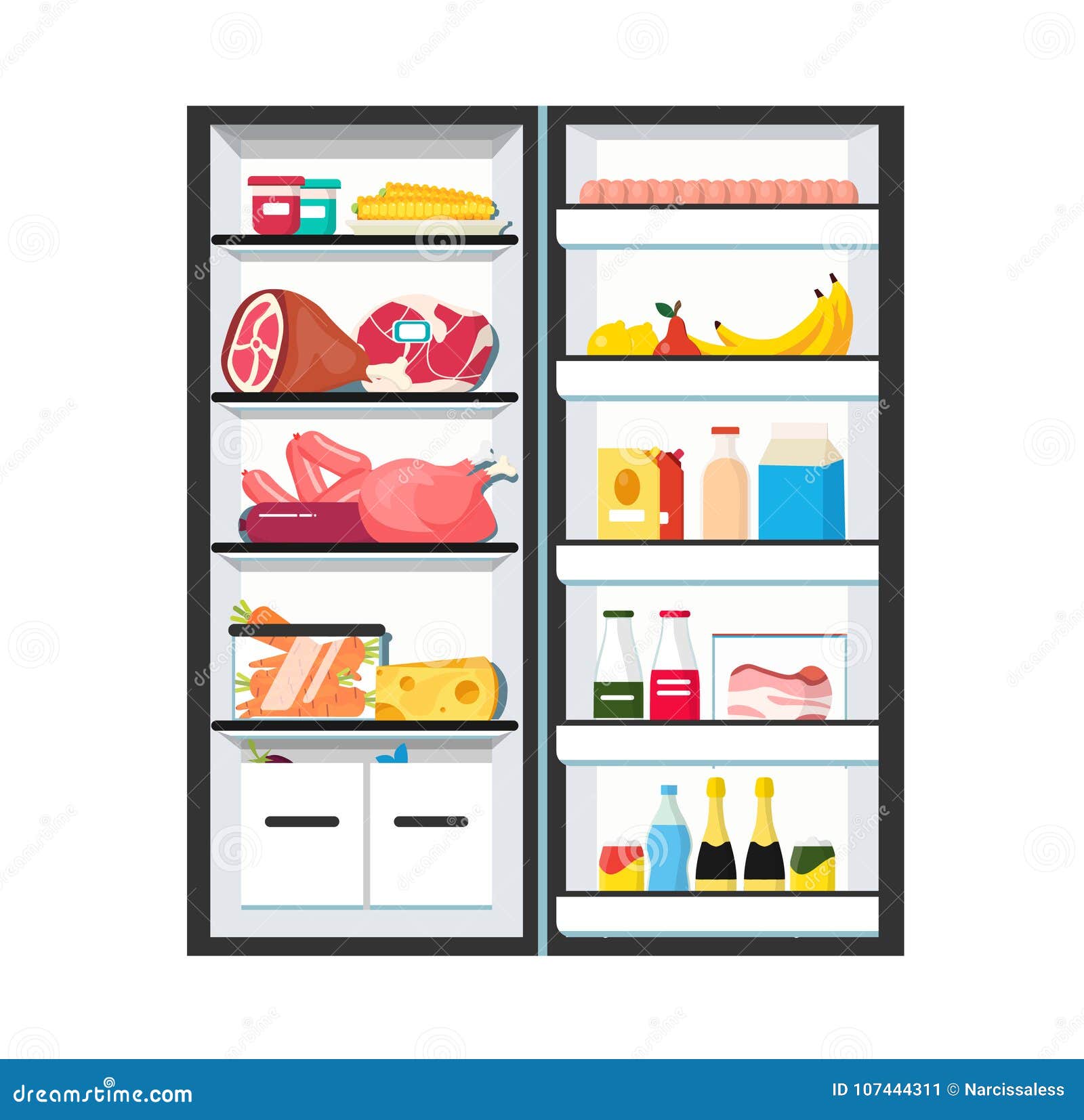 Дверца холодильника с продуктами