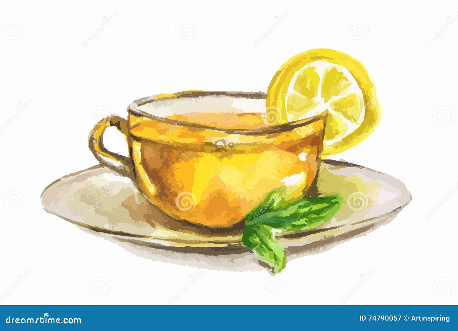 Чай с лимоном акварель