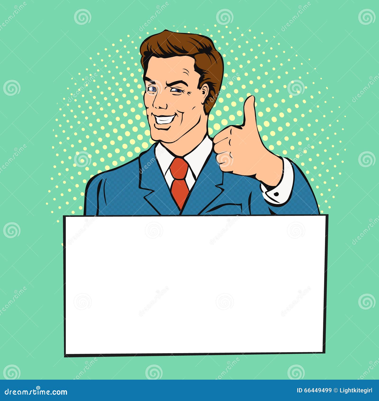 Человек рекламы с местом знамени для текста Бизнесмен дает большой ...