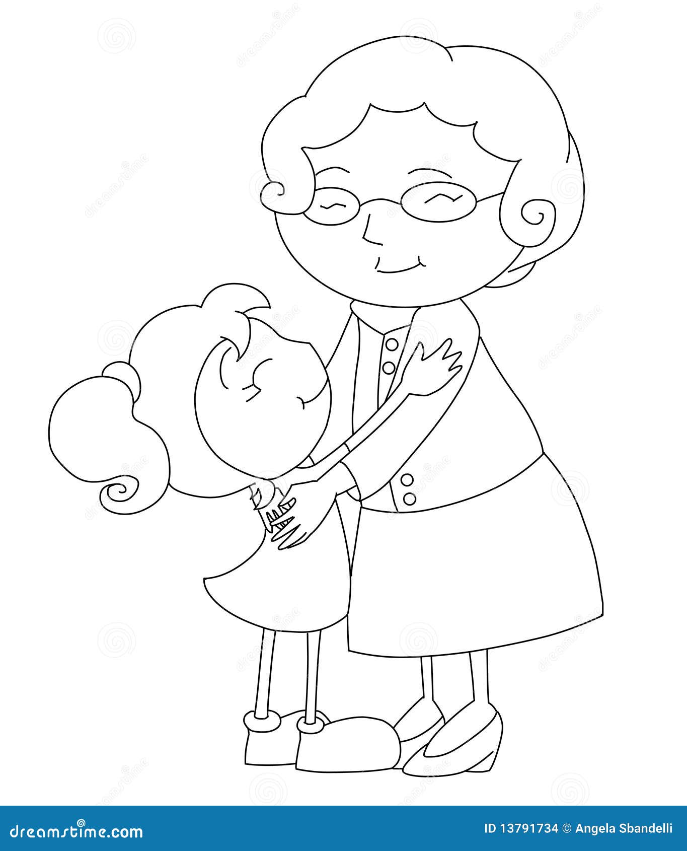 Раскраска девочка с бабушкой
