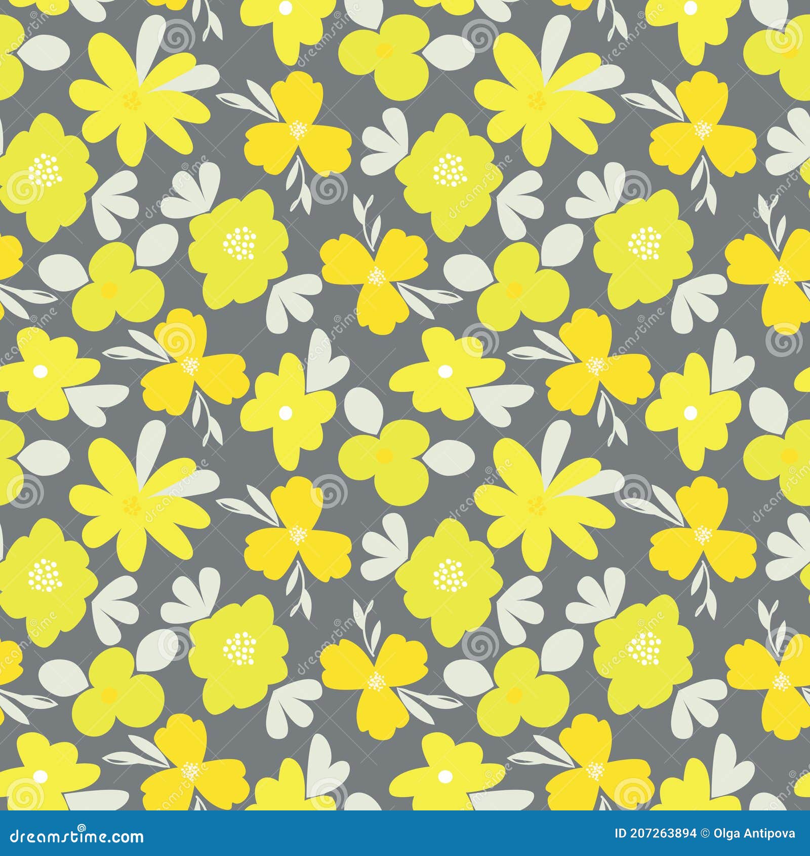 Simple Abstract Yellow Flowers on a Grey Background. Stock Vector