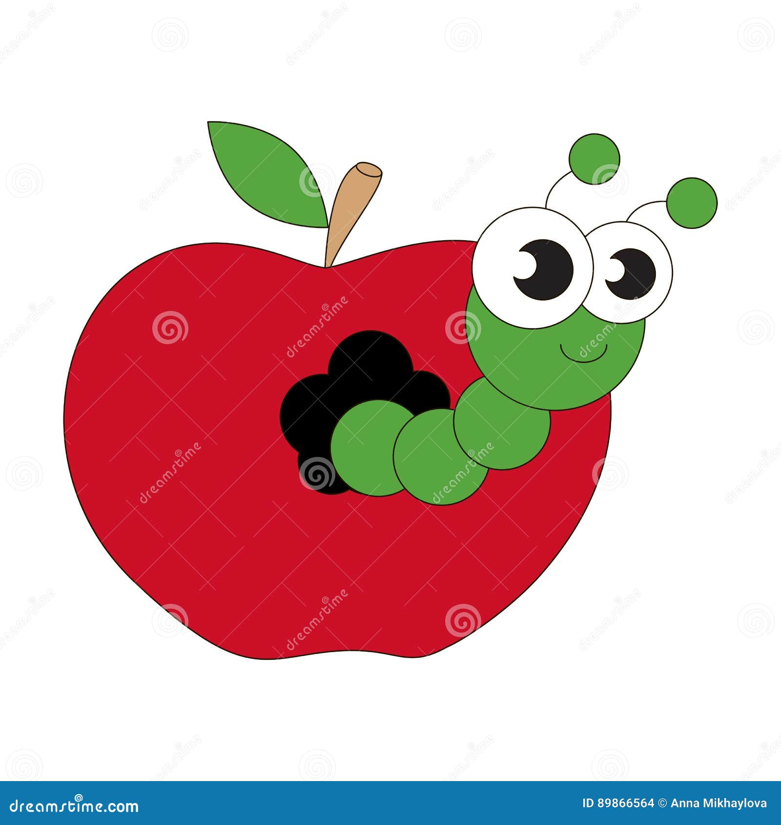 Яблочко с червячком рисование