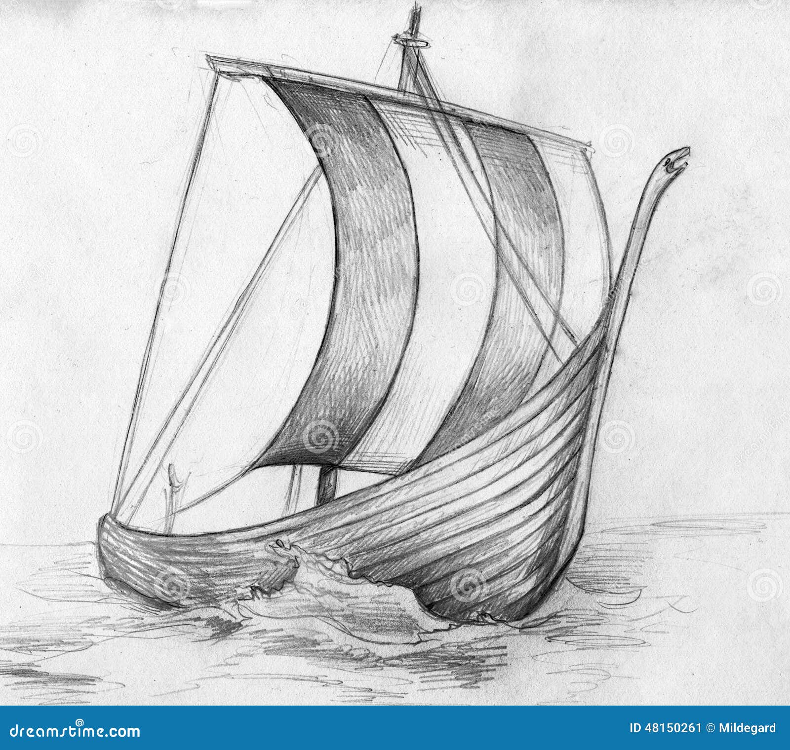 Нарисовать корабль викингов карандашом