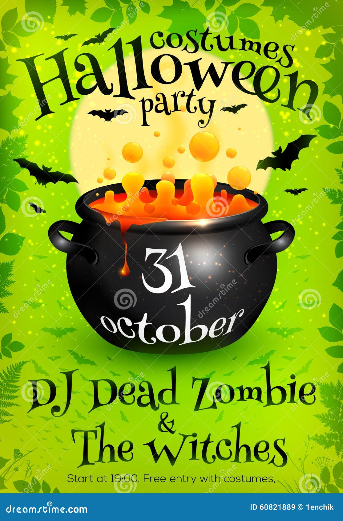 Яркий ый-зелен шаблон плаката партии хеллоуина с Иллюстрация вектора ...