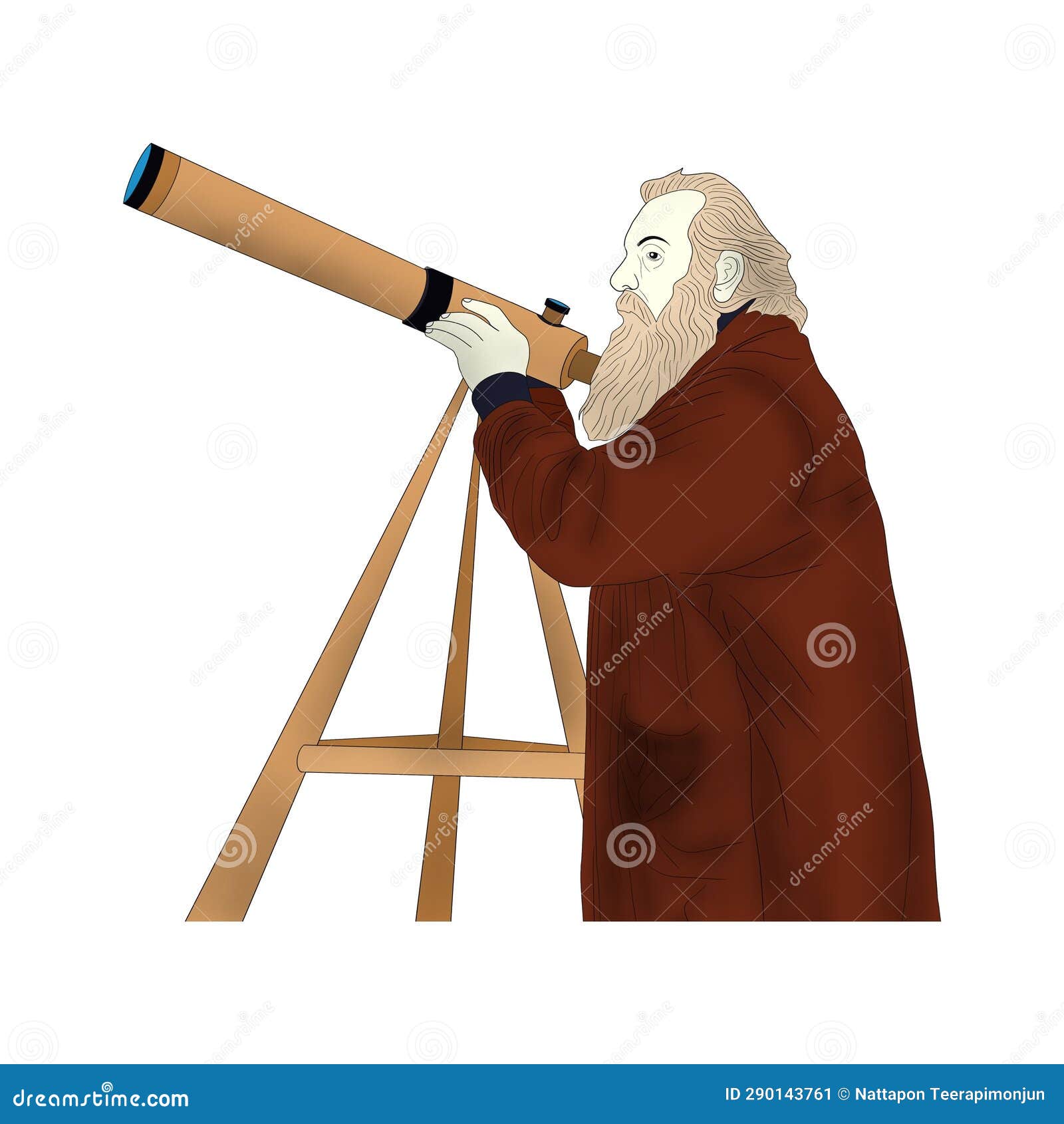 Galileo Galilei Looking at the Stars with a Telescope Painting Stock