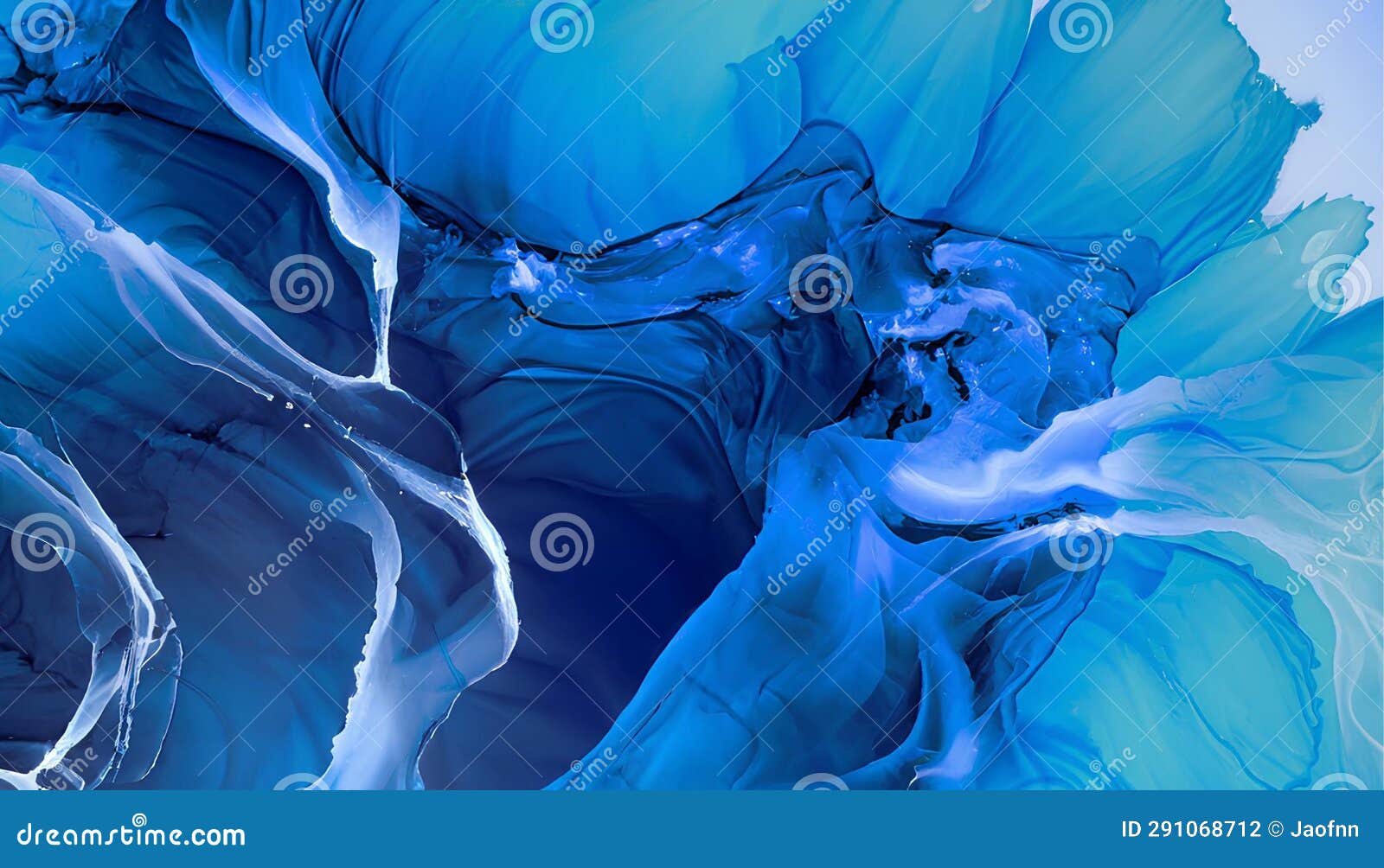 Abstract Background of Acrylic Paint in Blue and White Tones. Liquid