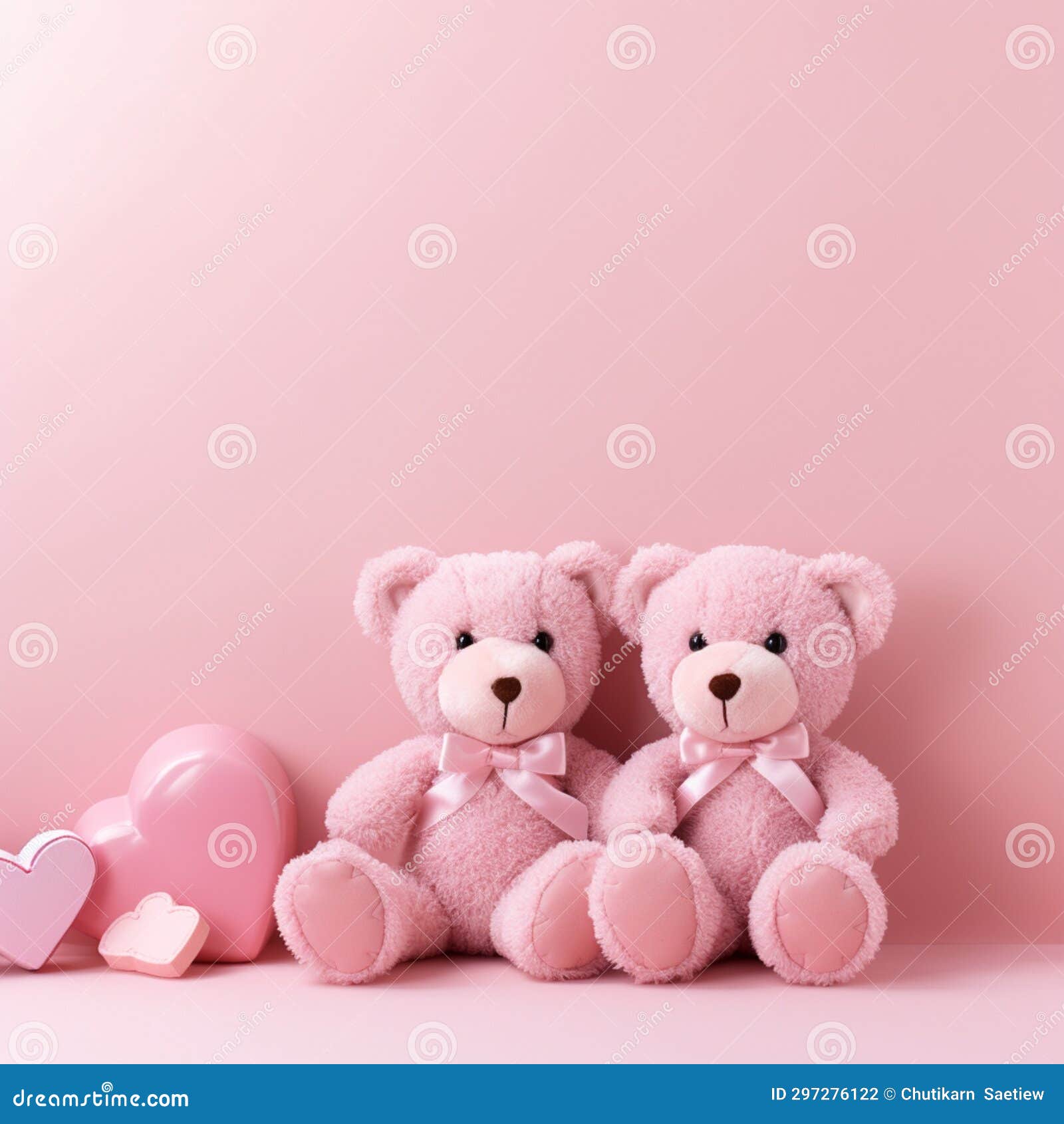 Pink Background Template with 2 Teddy Bears, AIGENERATED Stock