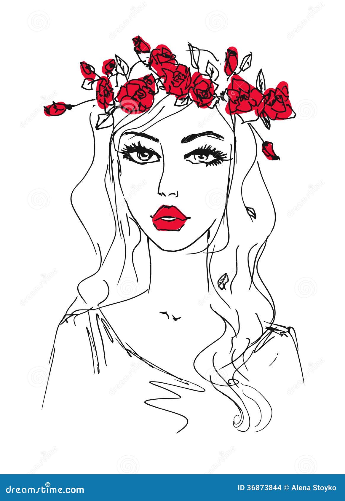 一个美丽的女孩的图画有长的花卉头发的在白色背景 有花的苍白皮肤和蓝色头发和 向量例证 - 插画 包括有 纵向, 分级显示: 103327327