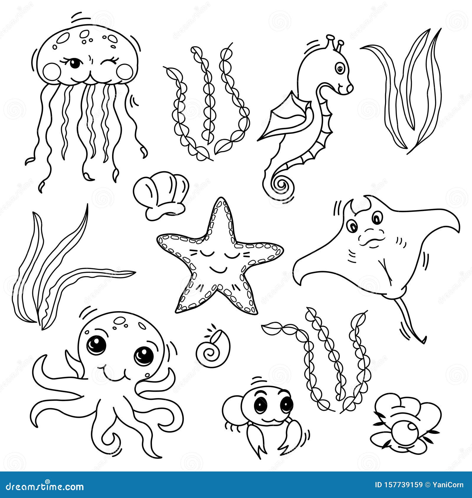涂色书海洋动物群主题1插画图片素材_ID:121571019-Veer图库
