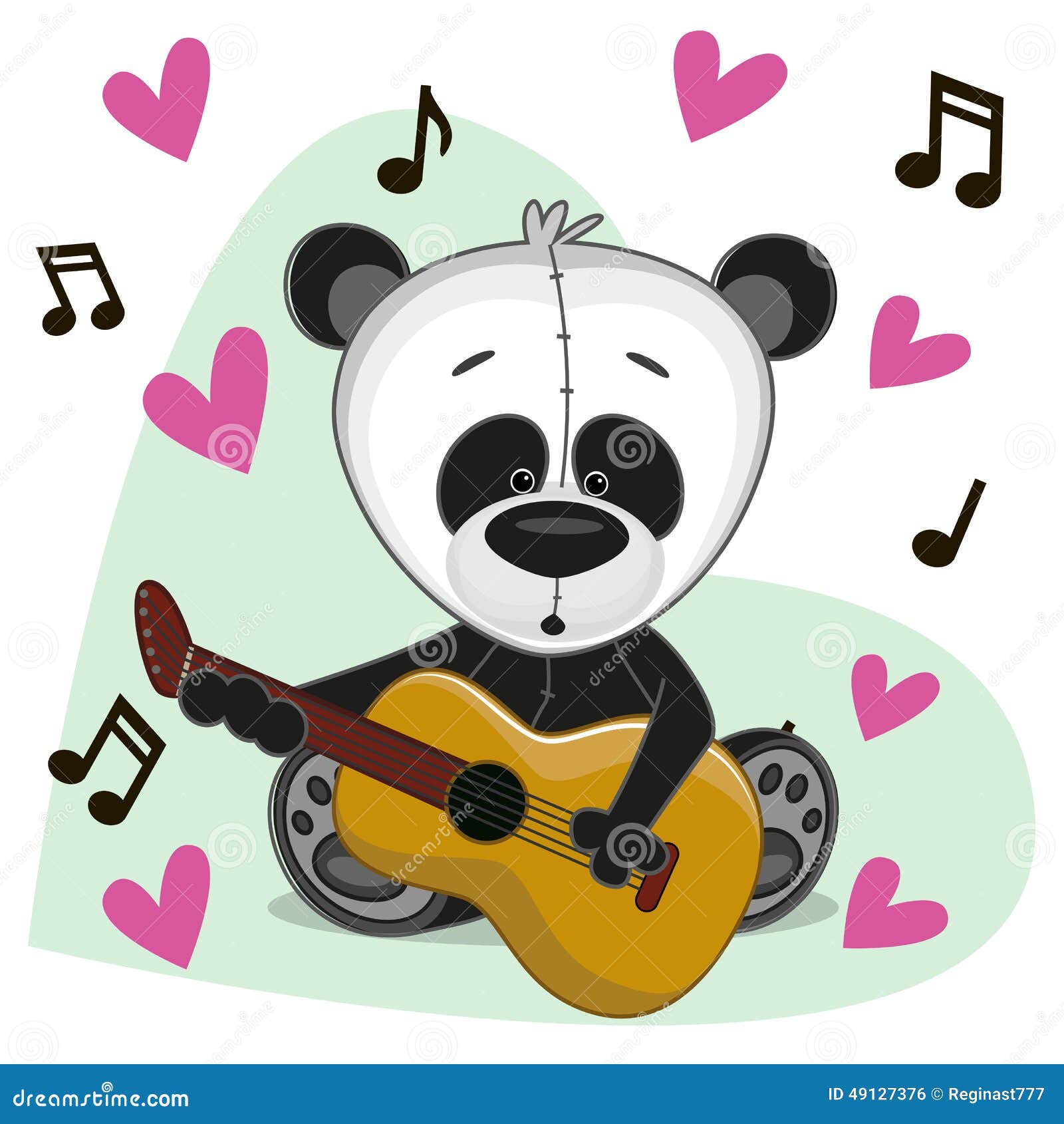 可爱的弹吉他熊猫插画素材 Cute Panda Playing Guitar Music Illustration – 设计小咖