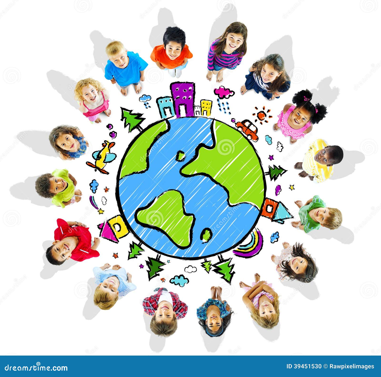 可爱的孩子关心地球，拯救世界插画图片素材_ID:424086414-Veer图库