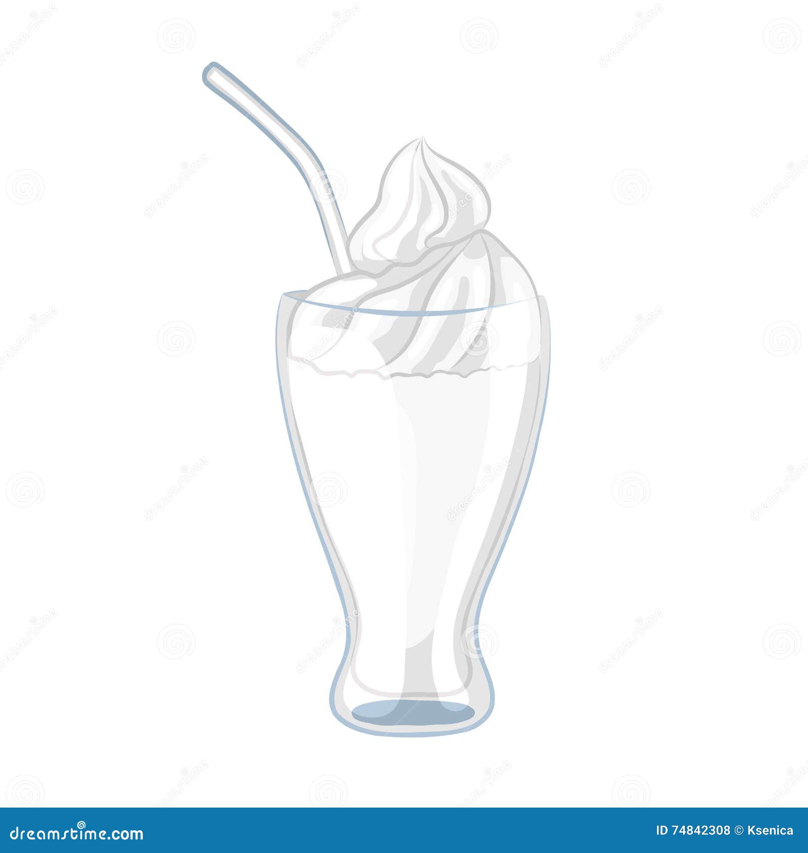 与打好的奶油的奶昔在一个玻璃烧杯 动画片象. 在一个空白背景的查出的对象 也corel凹道例证向量