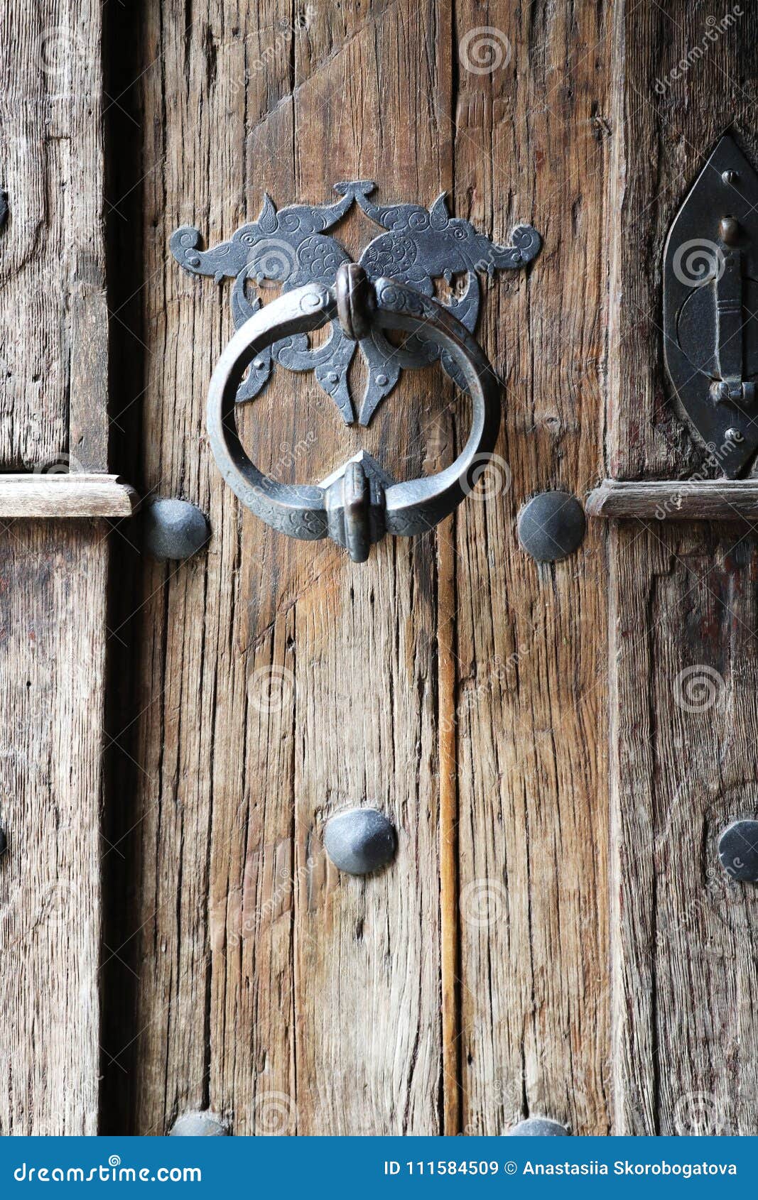 与木老哥特式门和门把手的背景