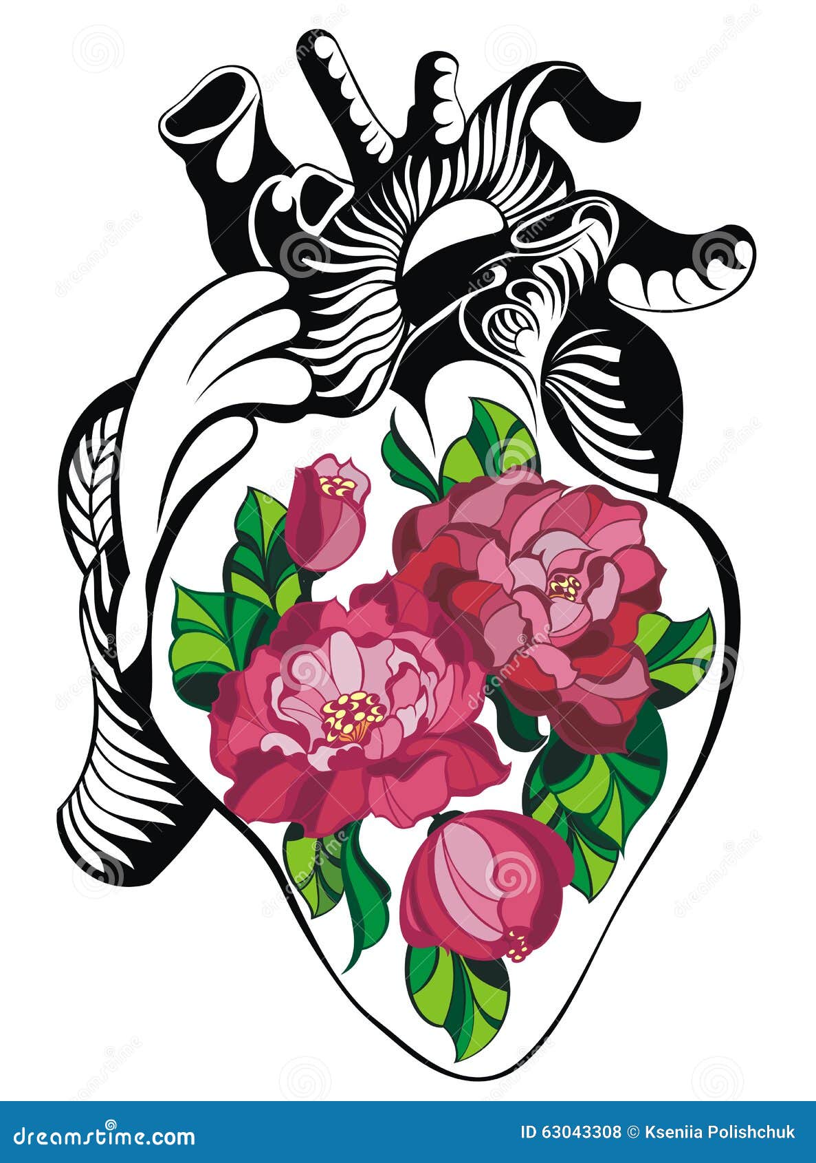匕首心脏纹身花刺 向量例证. 插画 包括有 丝带, 反气旋, 上升了, 粉红色, 墨水, 滚动, 花卉, 文本 - 33176503