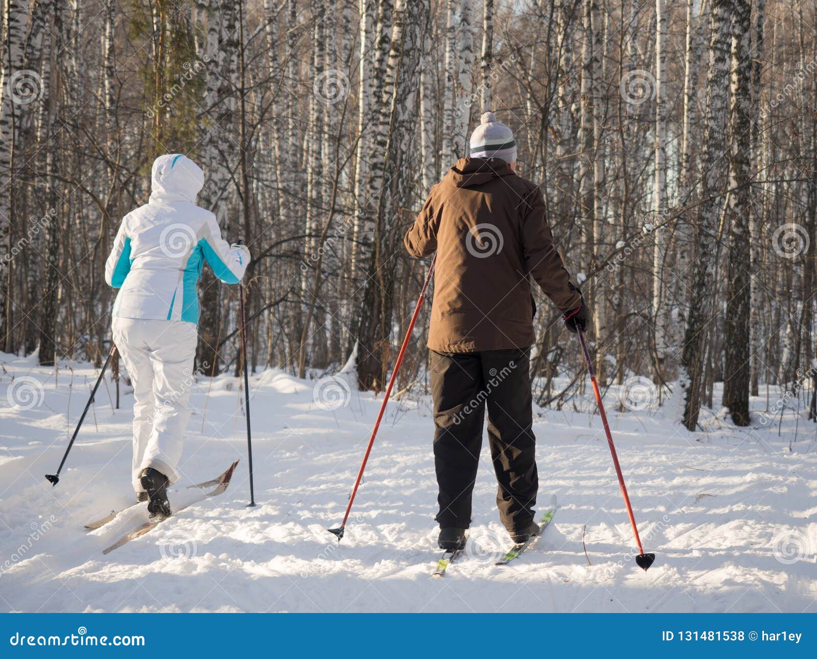 快乐的老年夫妻乘雪橇滑雪-蓝牛仔影像-中国原创广告影像素材