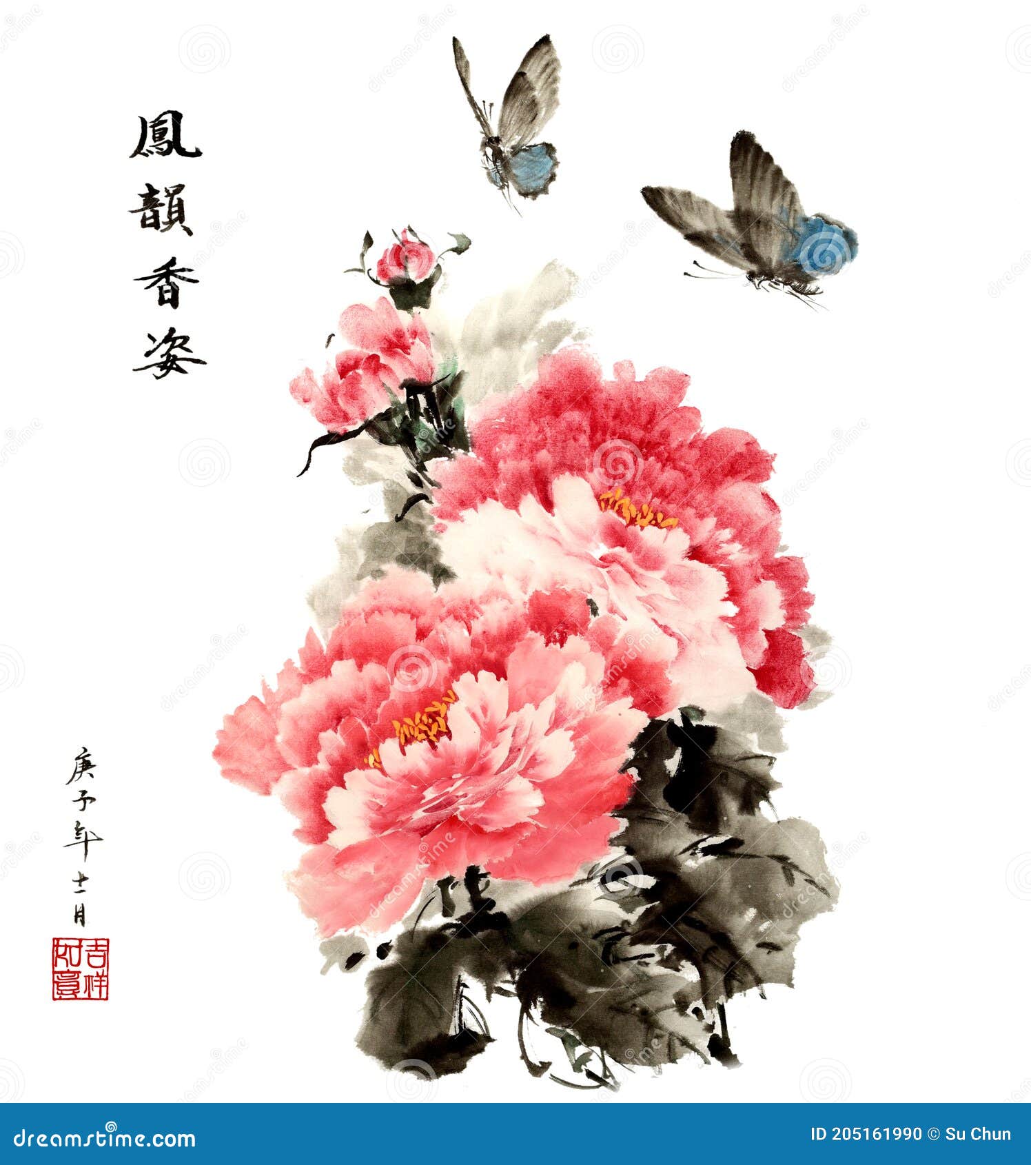 水墨画 牡丹花と蝶 ・牡丹頑固ジジイー章金生と洛陽三月牡丹花 水墨画 牡丹花と蝶 ・牡丹頑固ジジイー章金生と洛陽三月牡丹花