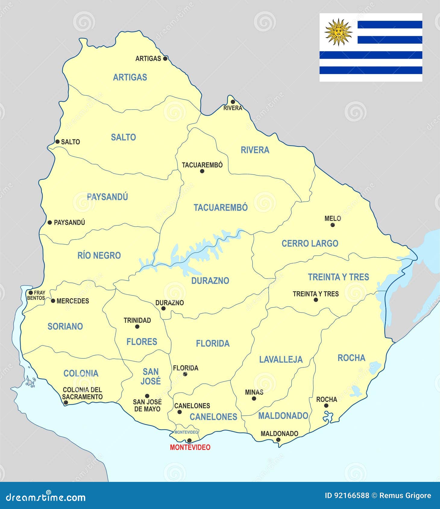乌拉圭行政区划详细地图，国旗和地点 库存例证. 插画 包括有 绿色, 行星, 亚马逊, 商业, 部门, 标记 - 192267184