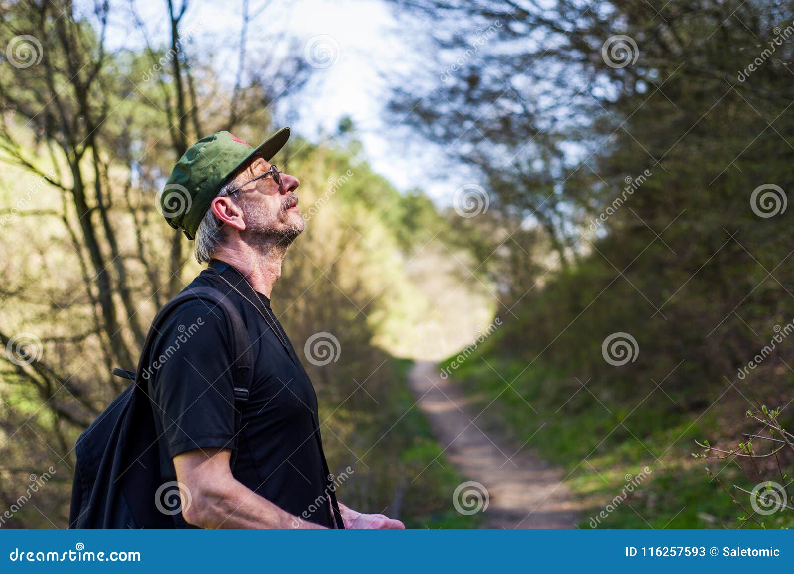 享用在一次远足的旅行的老人. 享受在一次远足的旅行的老人自然