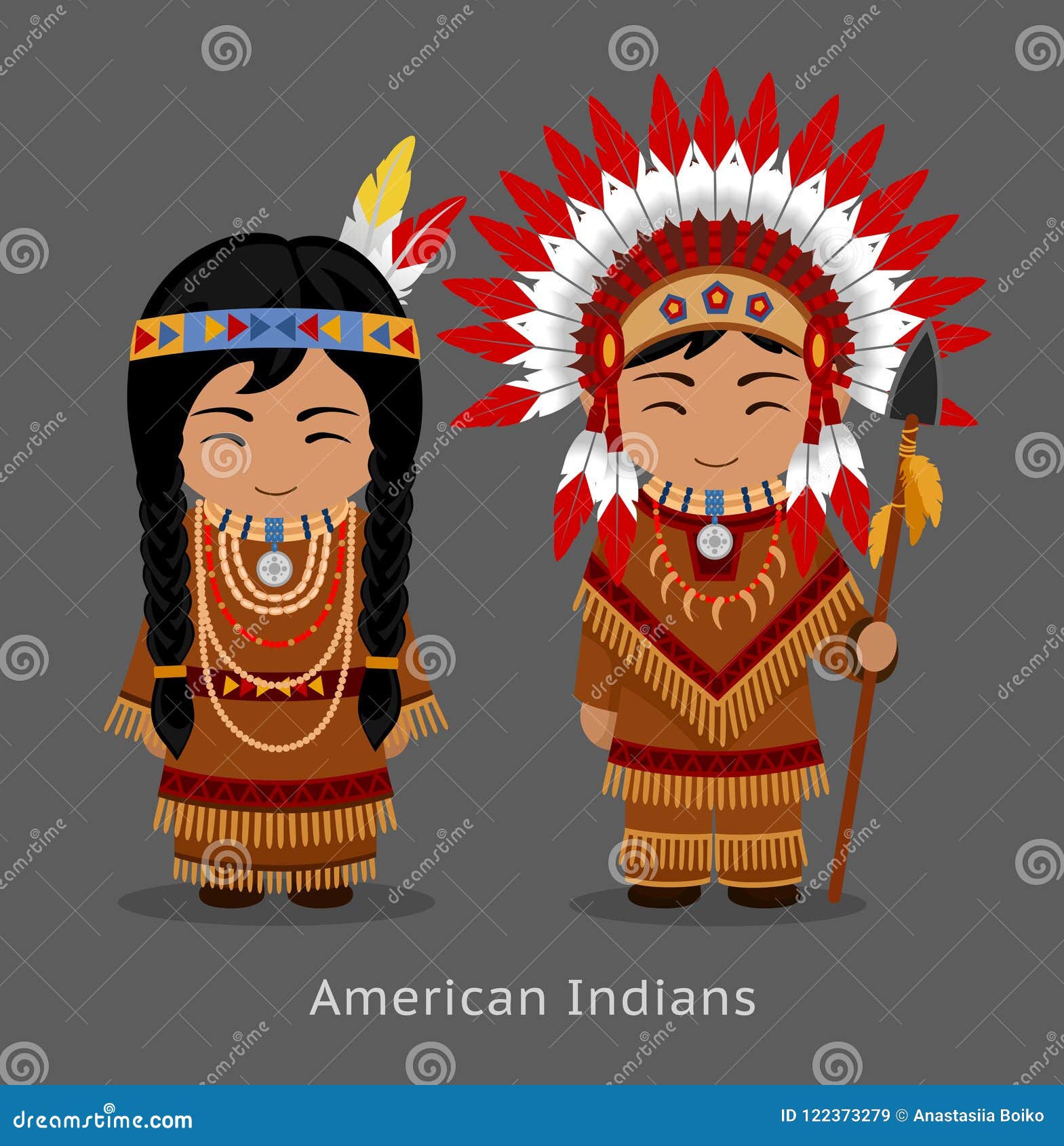 全国礼服的当地美洲印第安人 男人和妇女传统服装的 人们 传染媒介平的例证