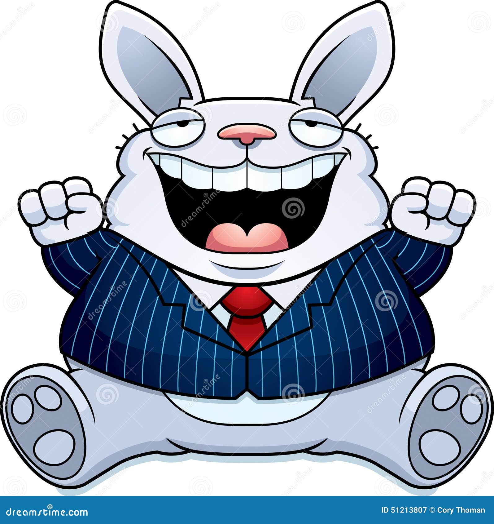 动画片肥胖兔子衣服. 坐一只肥胖的兔子的动画片例证在衣服的微笑和