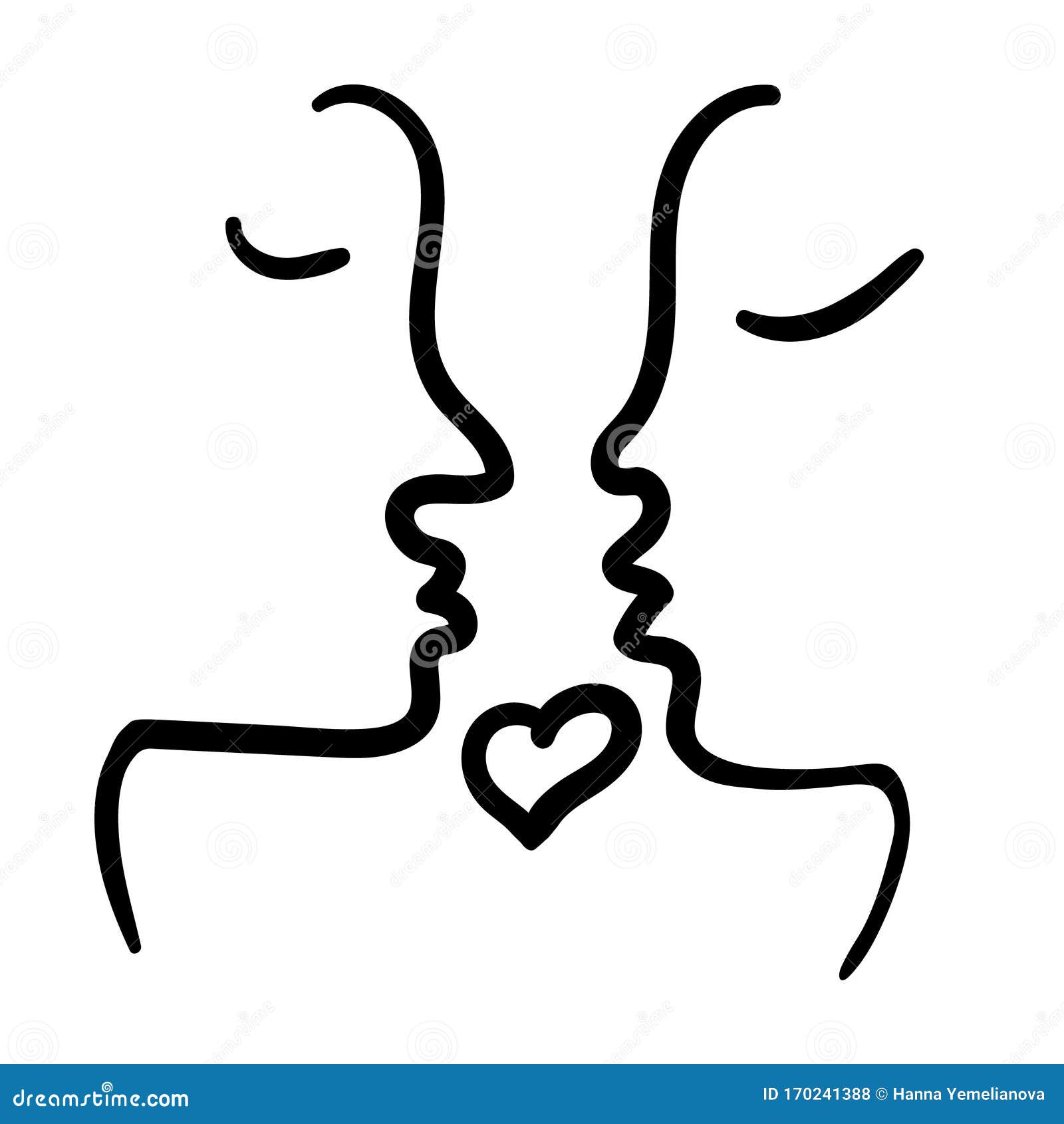 亲吻的情侣插图(亲吻、情侣、人物、男性、女性)手绘插图_北极熊素材库