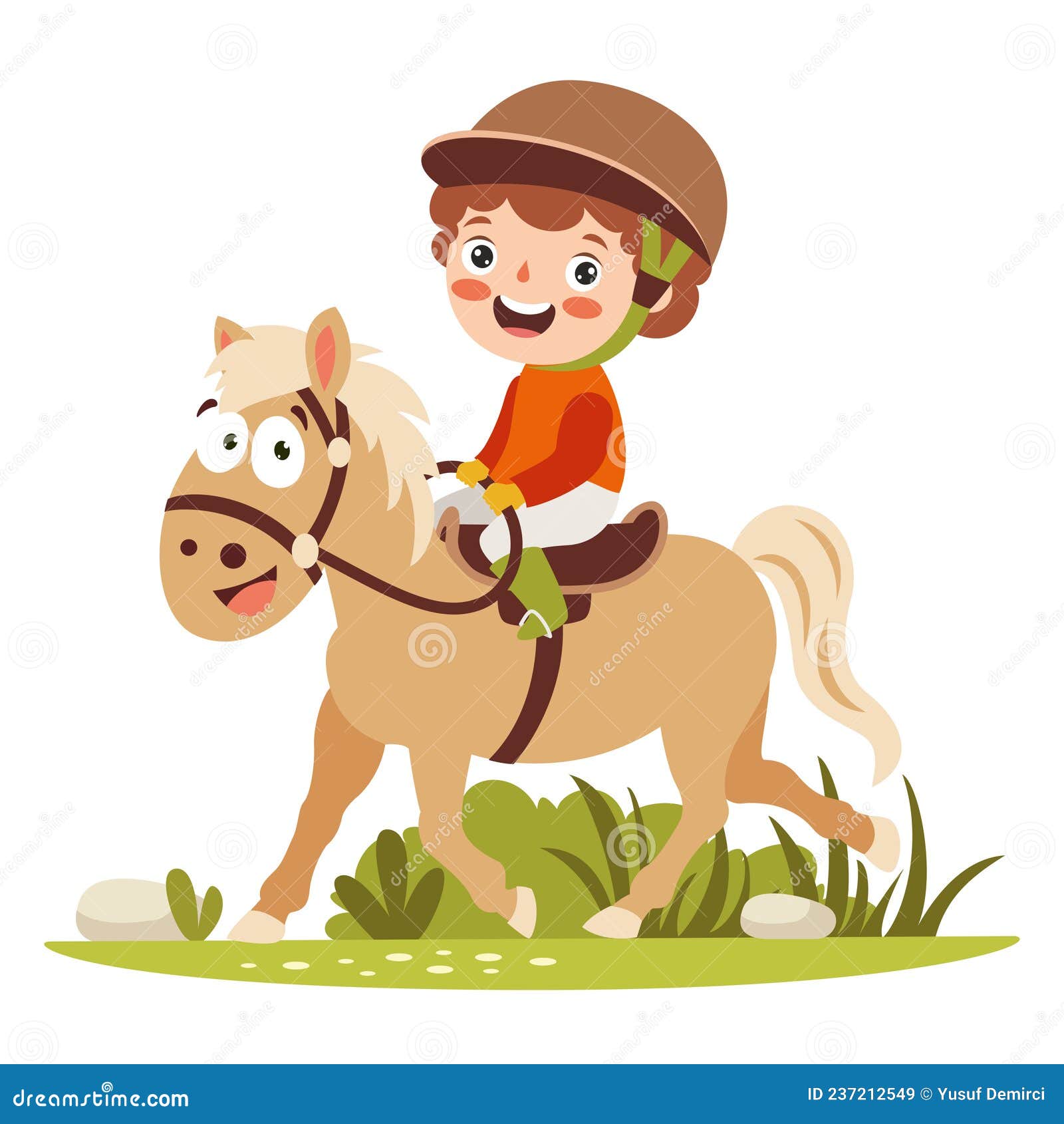 卡通小男孩骑马插画图片素材_ID:422236124-Veer图库
