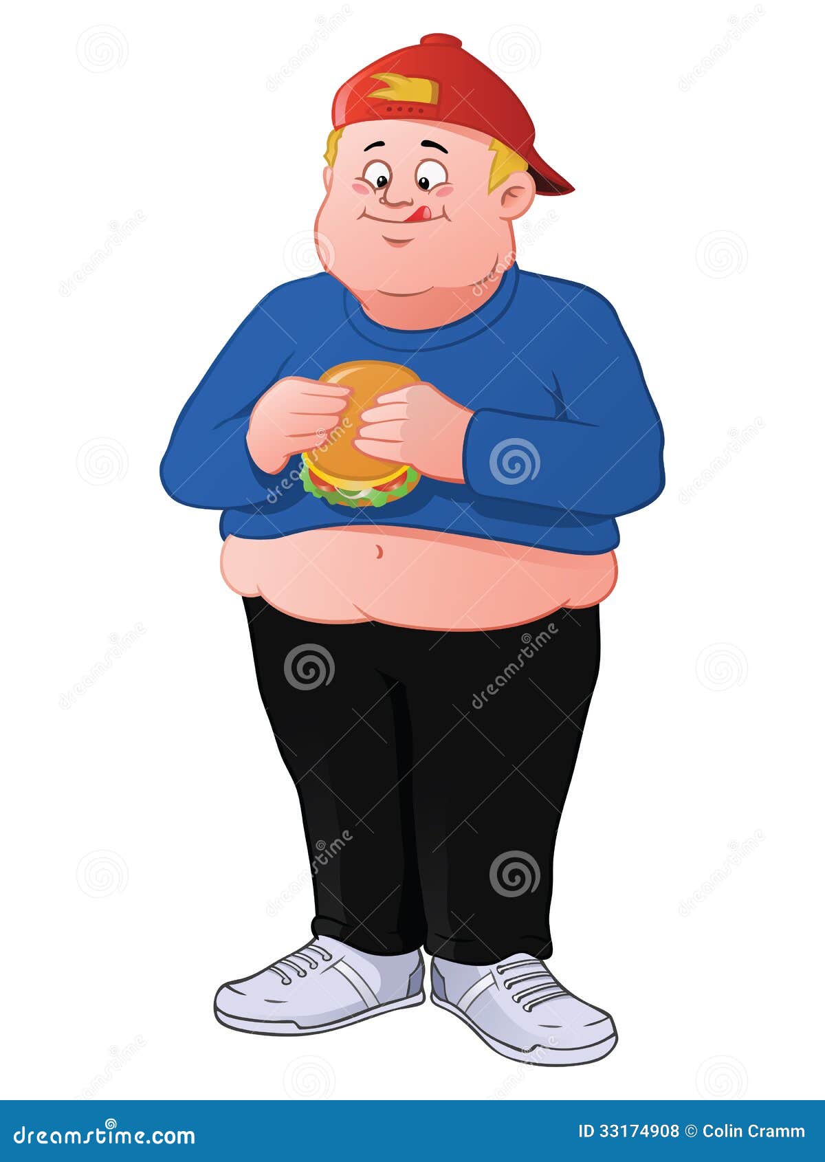拿着汉堡包的胖子插画图片素材-编号27322007-图行天下