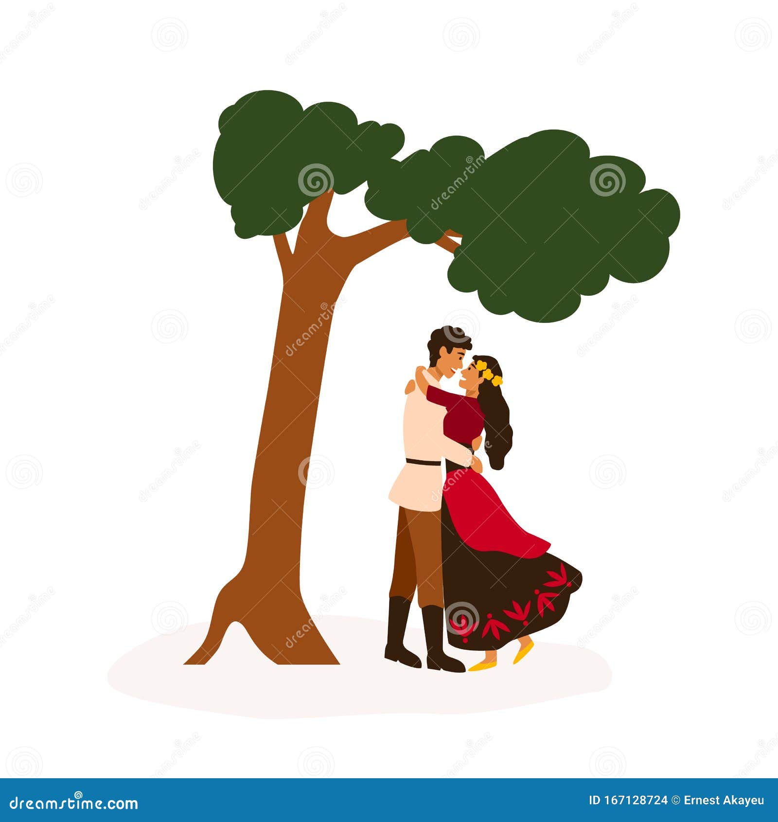 吉普赛夫妇见平矢图插图 拥抱近树卡通人物的恋人 男孩女孩
