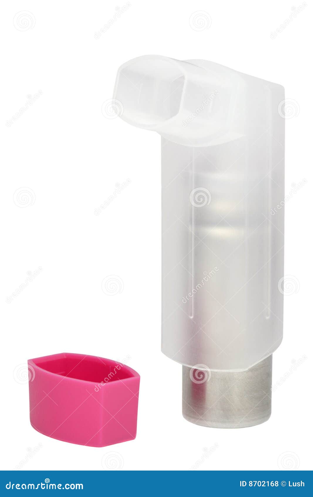 哮喘敞篷透亮吸入器的粉红色. 哮喘敞篷吸入器查出的桃红色白色