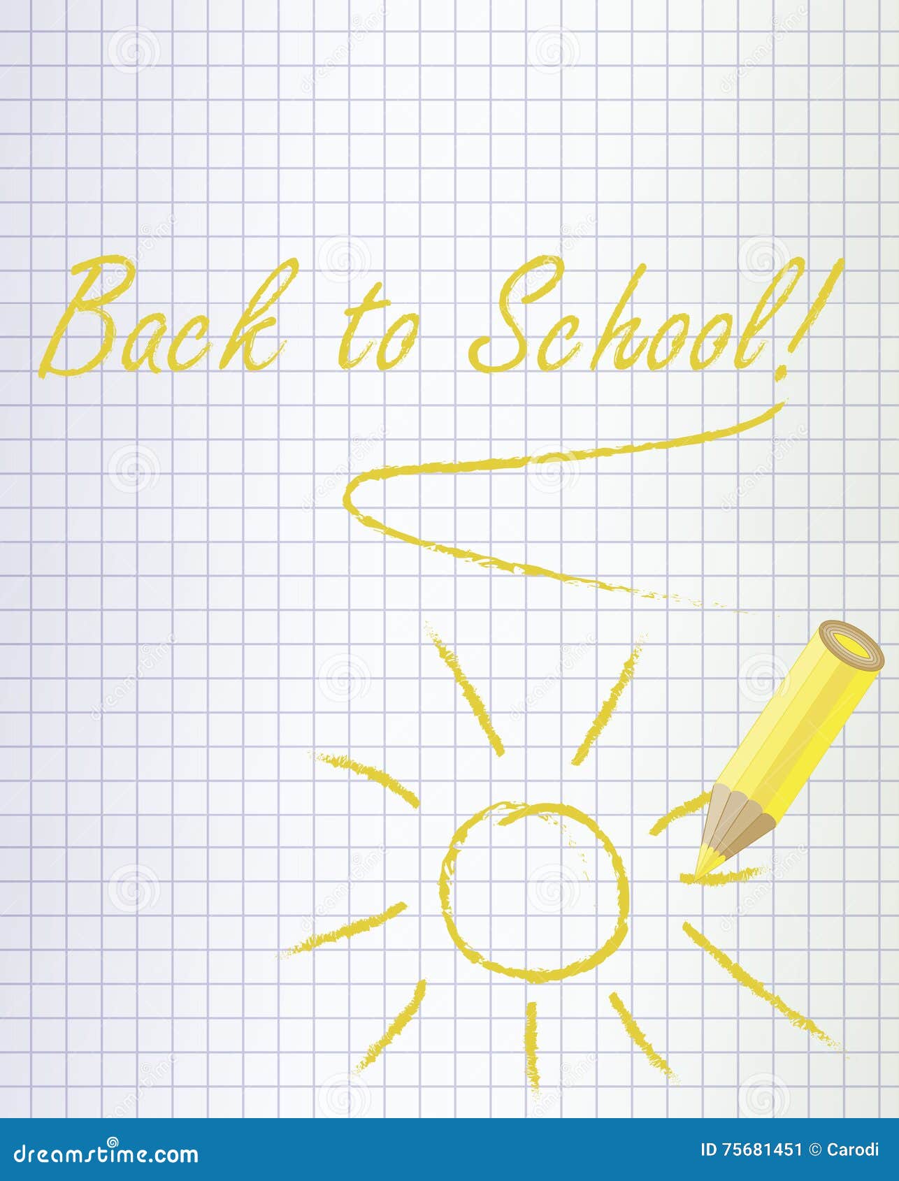 回到与一支黄色铅笔的学校背景. 回到与黄色铅笔和太阳的学校背景，传染媒介例证