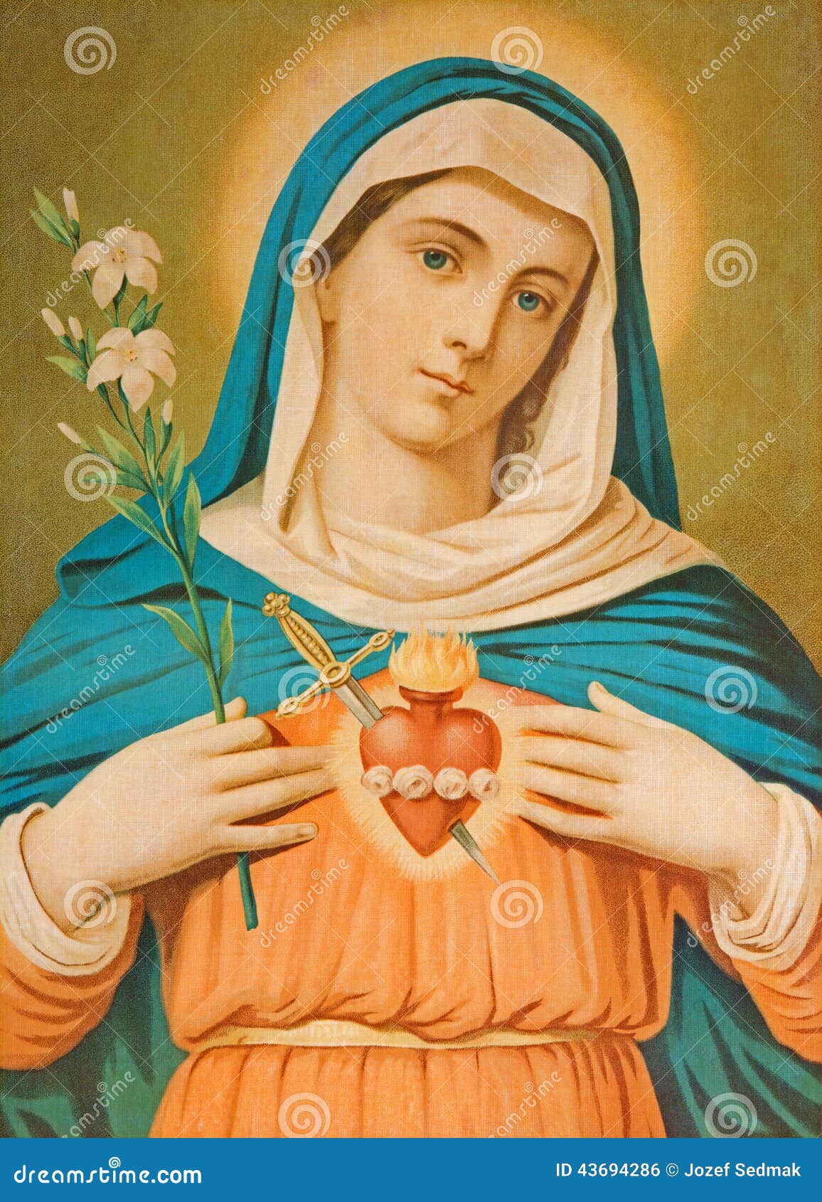 圣母玛丽亚的心脏从结尾的典型的cahtolic打印图象的19 分最初由