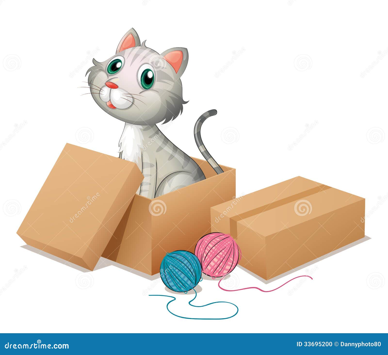 纸箱里的猫插图(纸箱、猫、动物、宠物)手绘插图_北极熊素材库