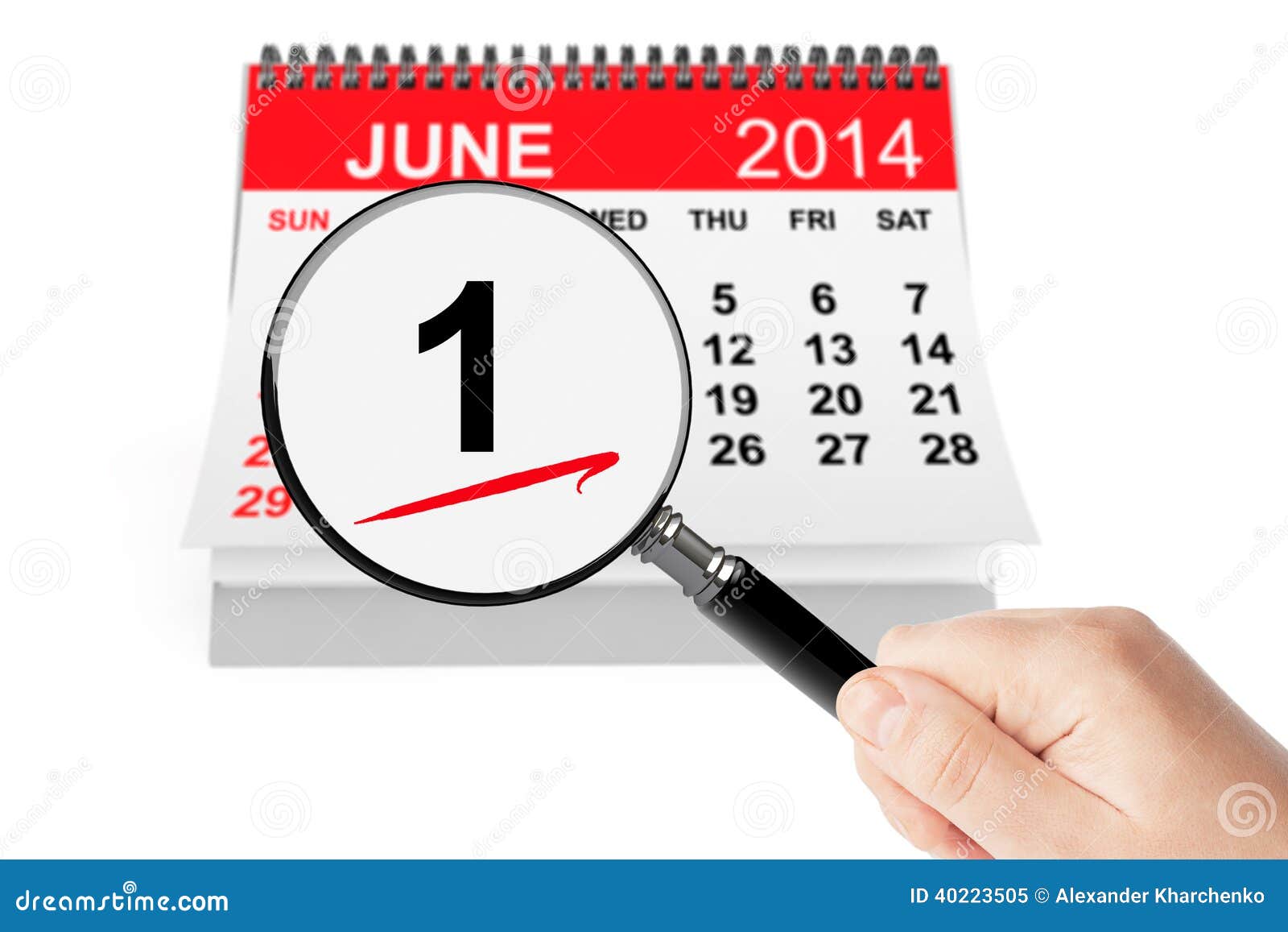 6月1日与放大器的2014日历在白色背景.