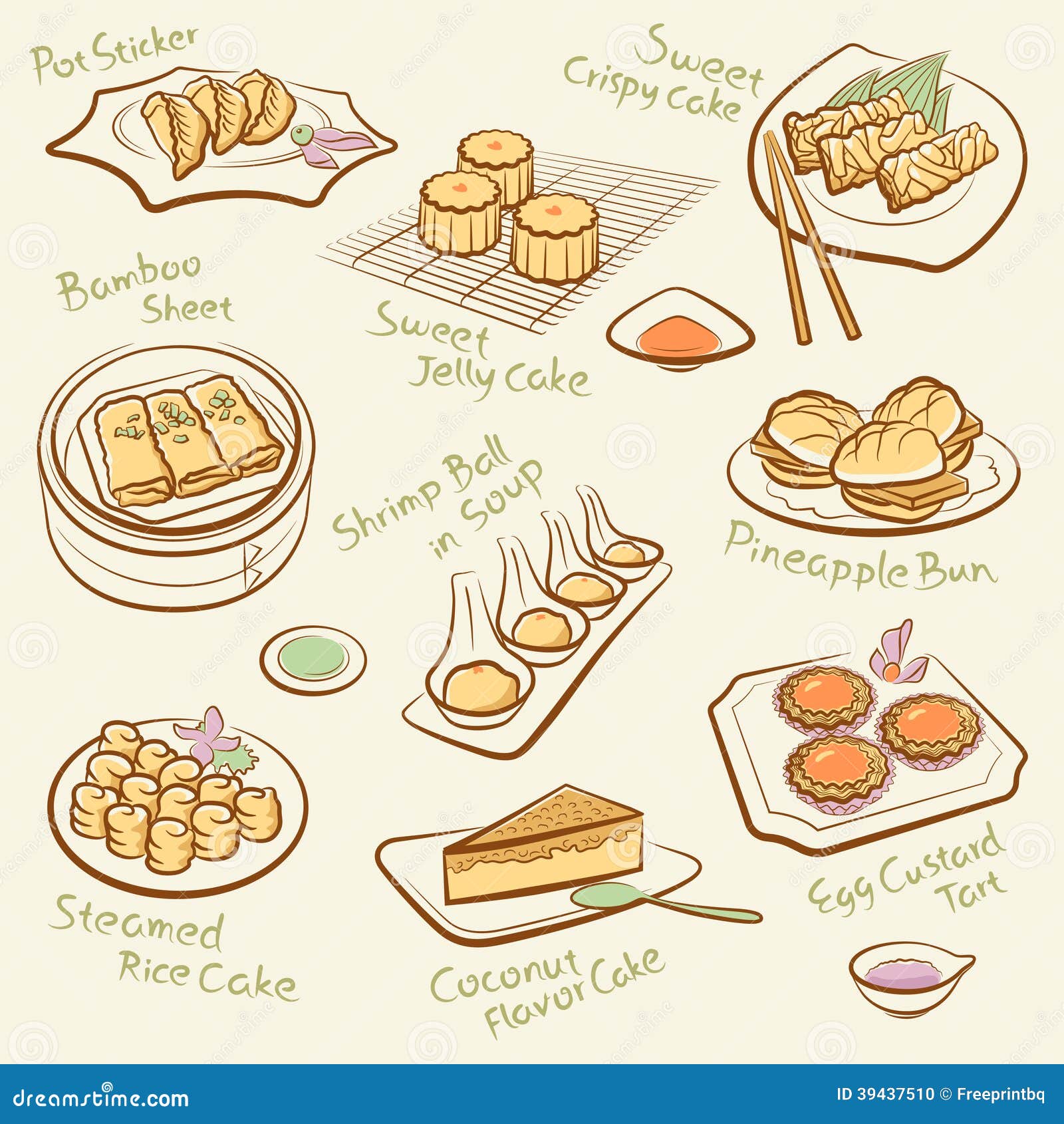 套中国食物。 向量例证. 插画 包括有 分级显示, 中国, 小圆面包, 手写, 筷子, 图象, 乱画, 东方 39437510
