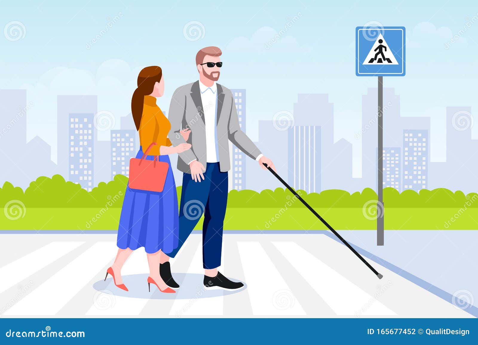 帮助盲人过马路的警察漫画设计可商用元素图片素材-编号30861363-图行天下