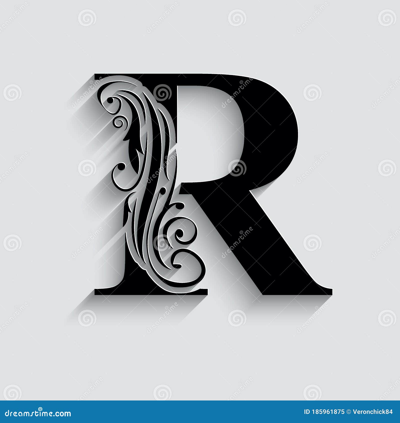 字母r. 黑花字母. 带阴影的漂亮大写字母向量例证. 插画包括有皇家