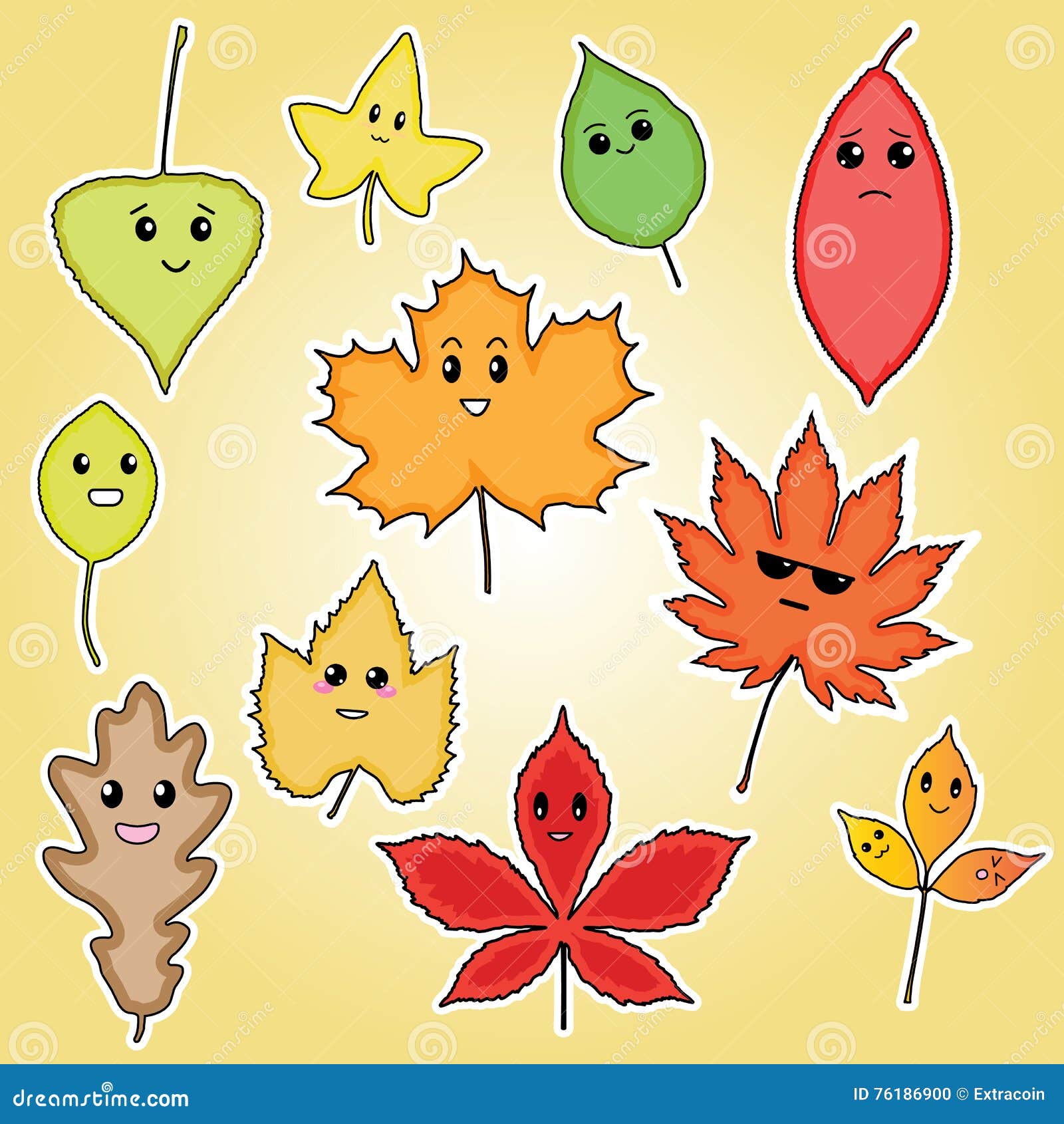 美丽多彩的卡通可爱的手绘秋叶图片素材-编号32129397-图行天下