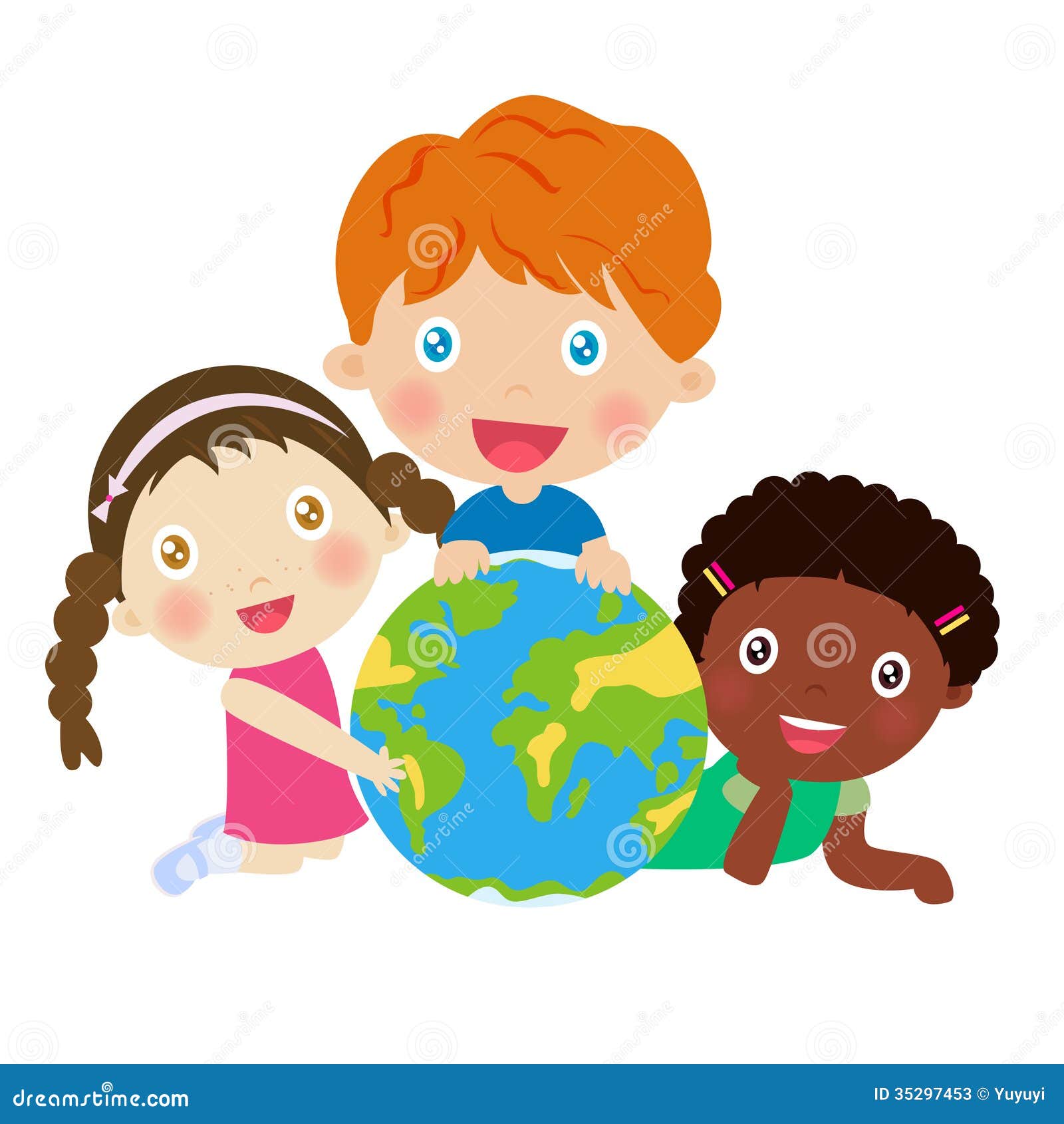 孩子和地球 向量例证. 插画 包括有 动画片, 颜色, 世界, 逗人喜爱, 绿色, 蓝色, 男朋友, 女孩 - 45000360