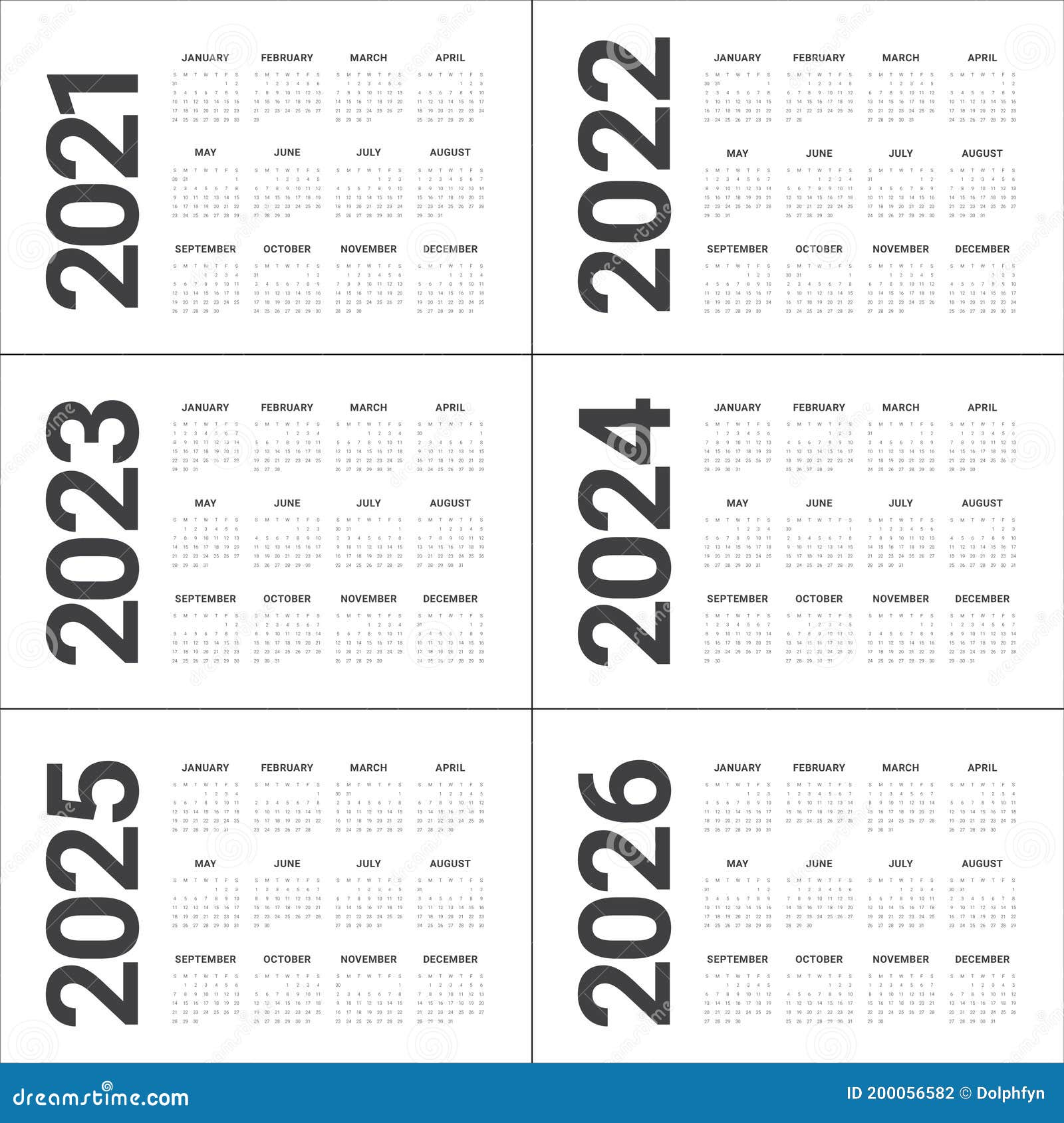 年份2021 2022 2023 2024 2025 2026日历矢量图设计模板 向量例证 - 插画 包括有 月份, 日历: 200056582