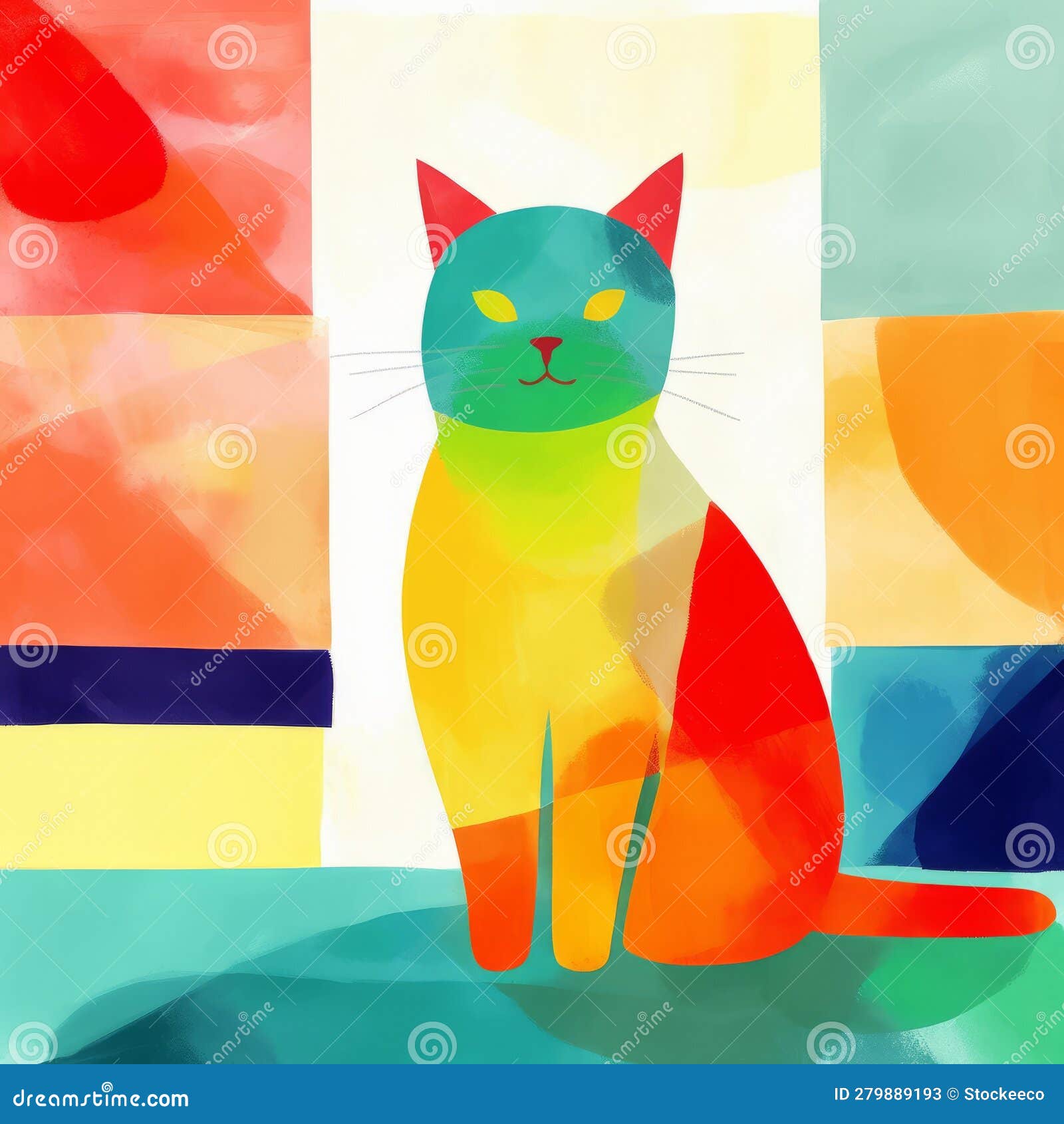 彩色抽象画中可笑的猫库存例证. 插画包括有艺术, 数字式, 似猫