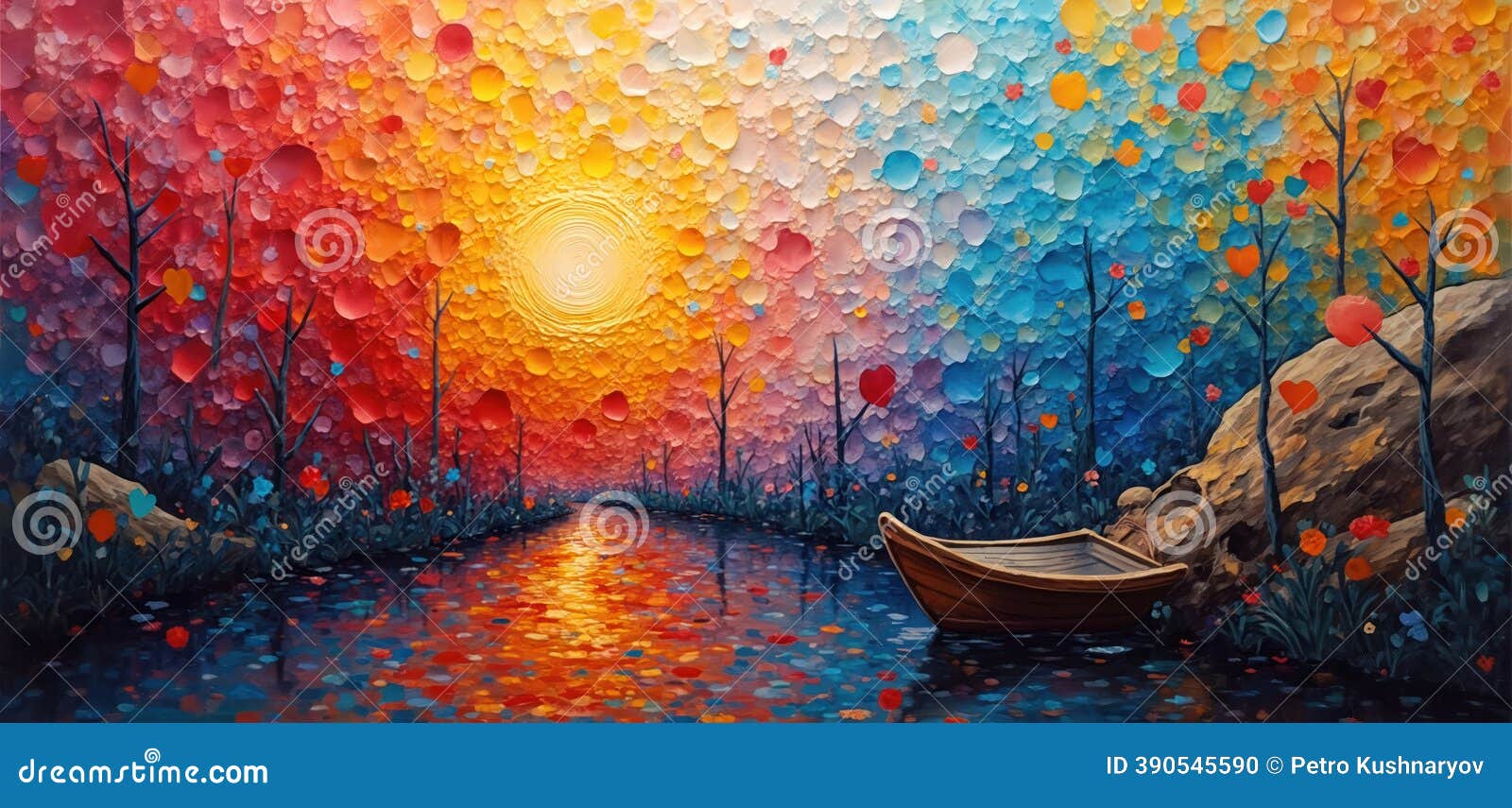 彩色油画风格抽象插图-带有彩虹