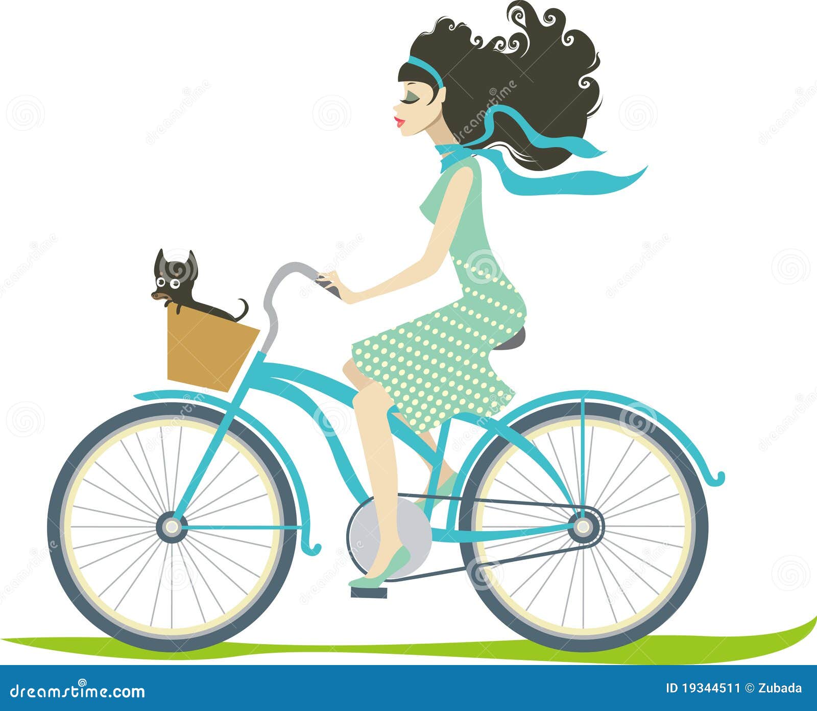 循环的女孩. 美丽的自行车巡洋舰狗女孩她小的骑马