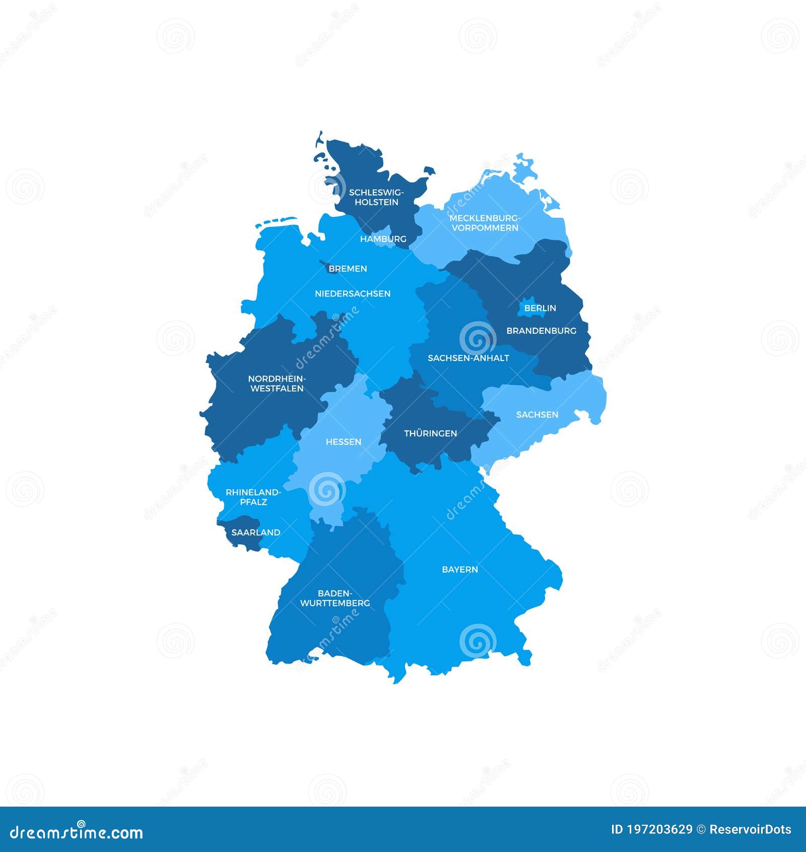 Mapa de Alemania dividido en 13 estados federales y 3 ciudades-estado ...