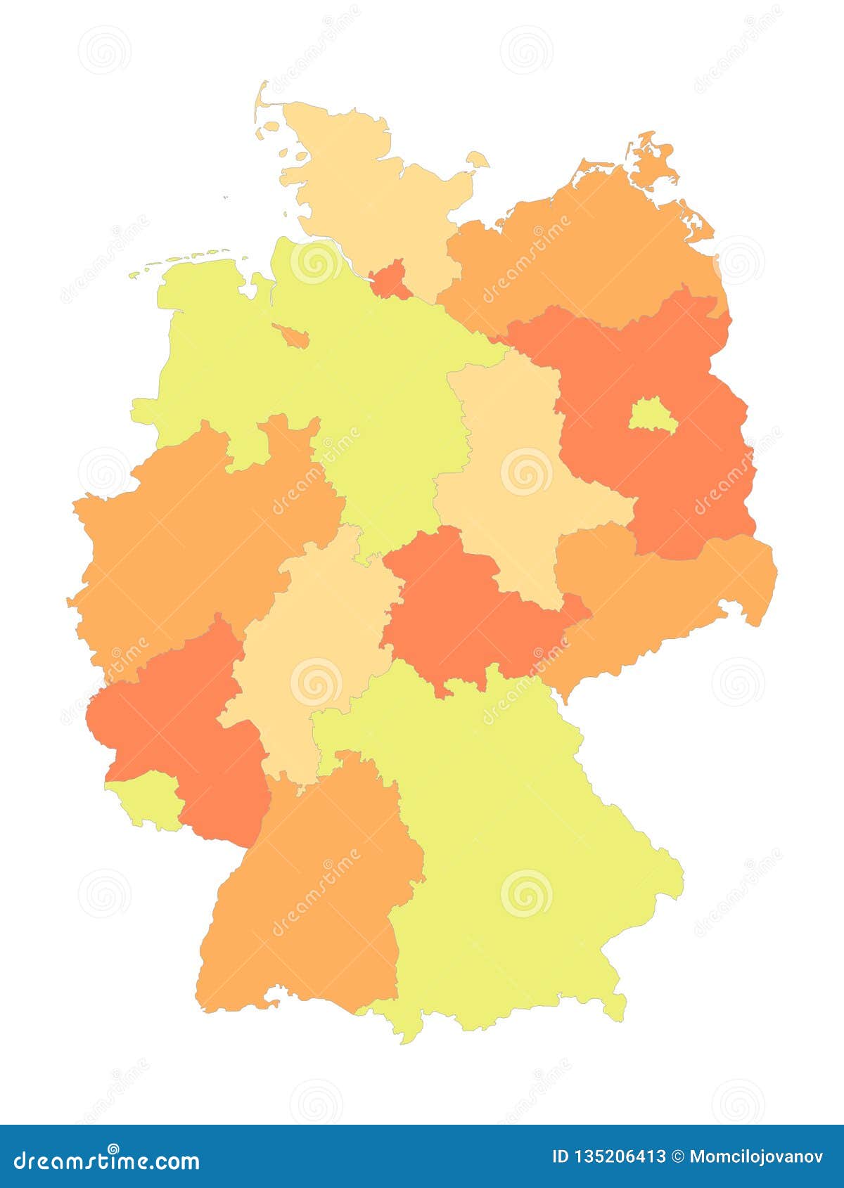 Mapa de Alemania dividido en 13 estados federales y 3 ciudades-estado ...